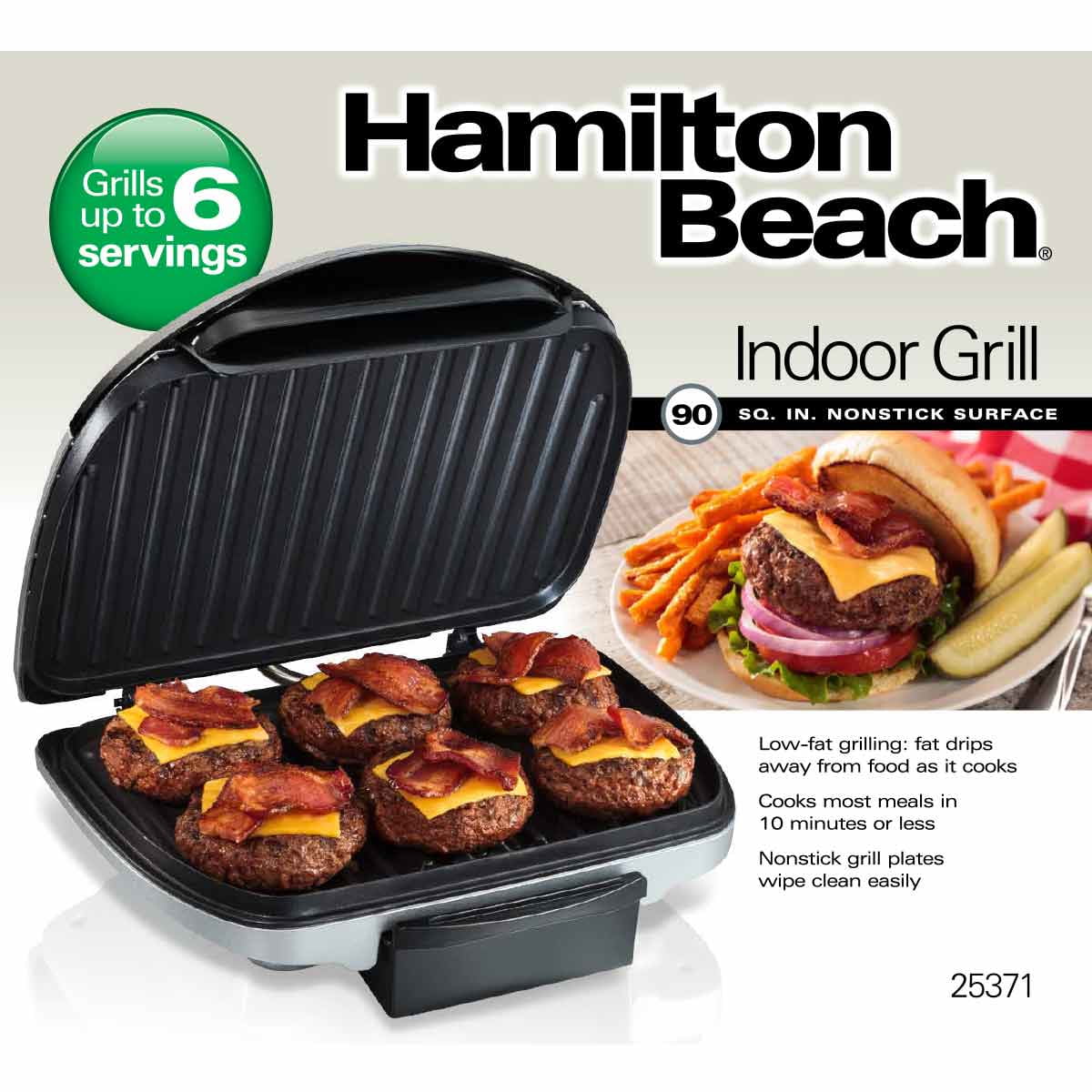 Electric Indoor Grill, 6-Serving, 90 sq.in. Nonstick Stainless Steel Q2461