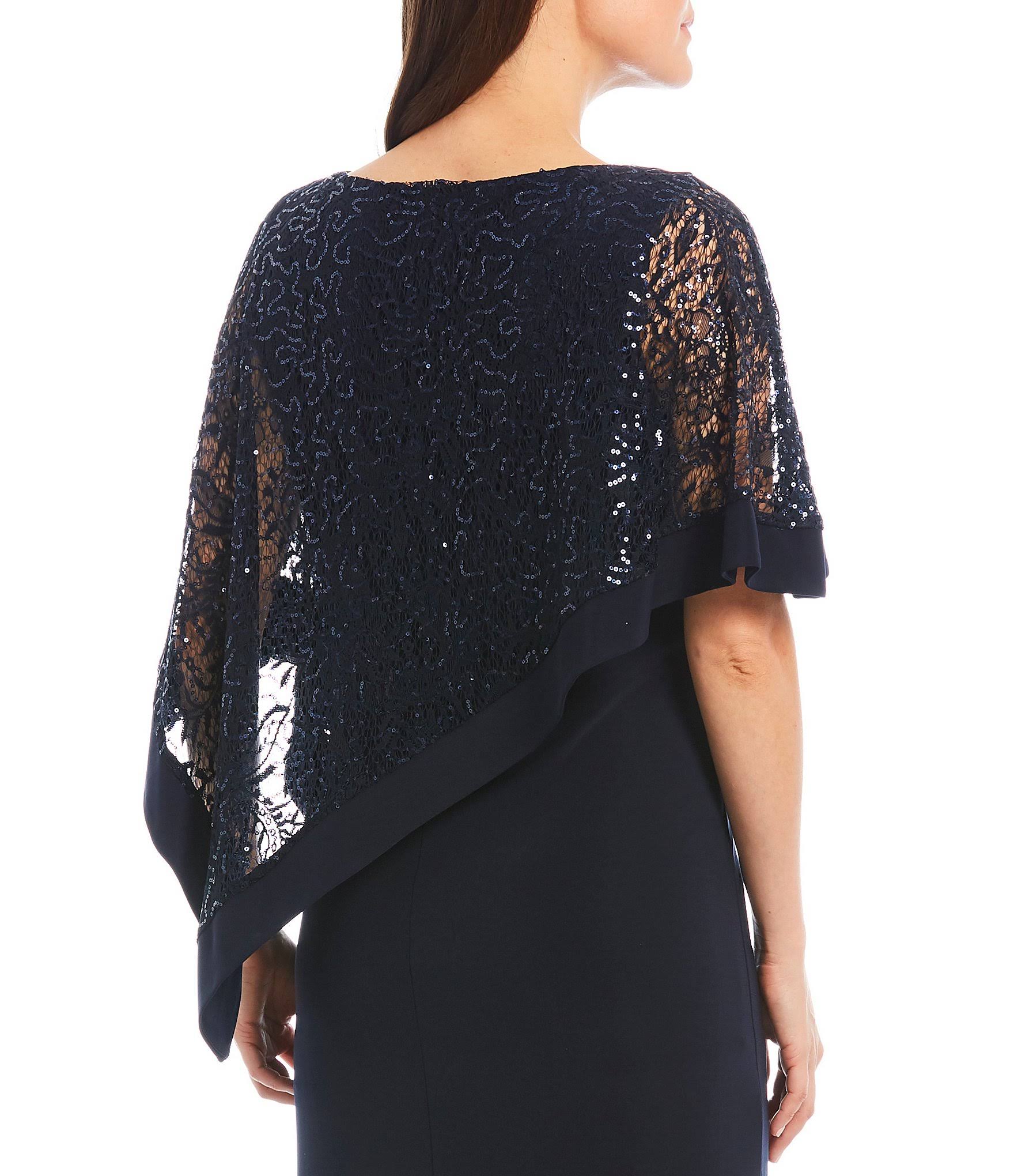 Black Sequined Lace Cape Gown N14261