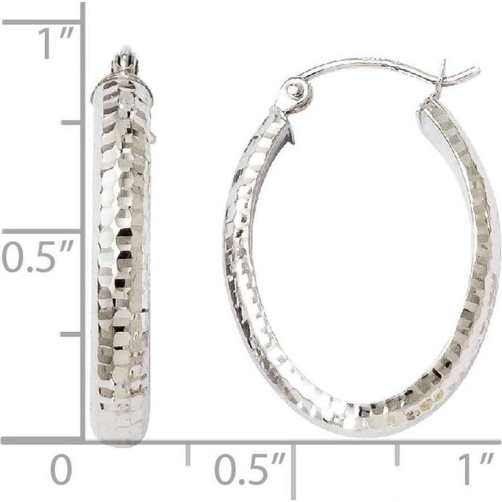 10 Karat White Gold Diamond-cut Oval Hinged Hoop Earrings A451294