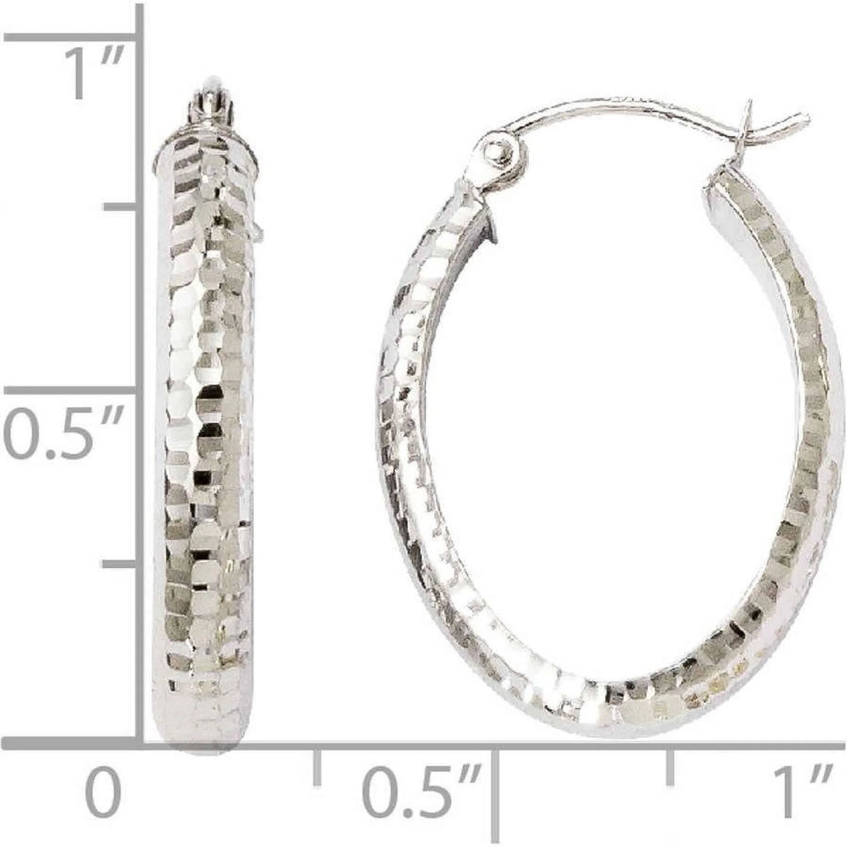 10 Karat White Gold Diamond-cut Oval Hinged Hoop Earrings A451294