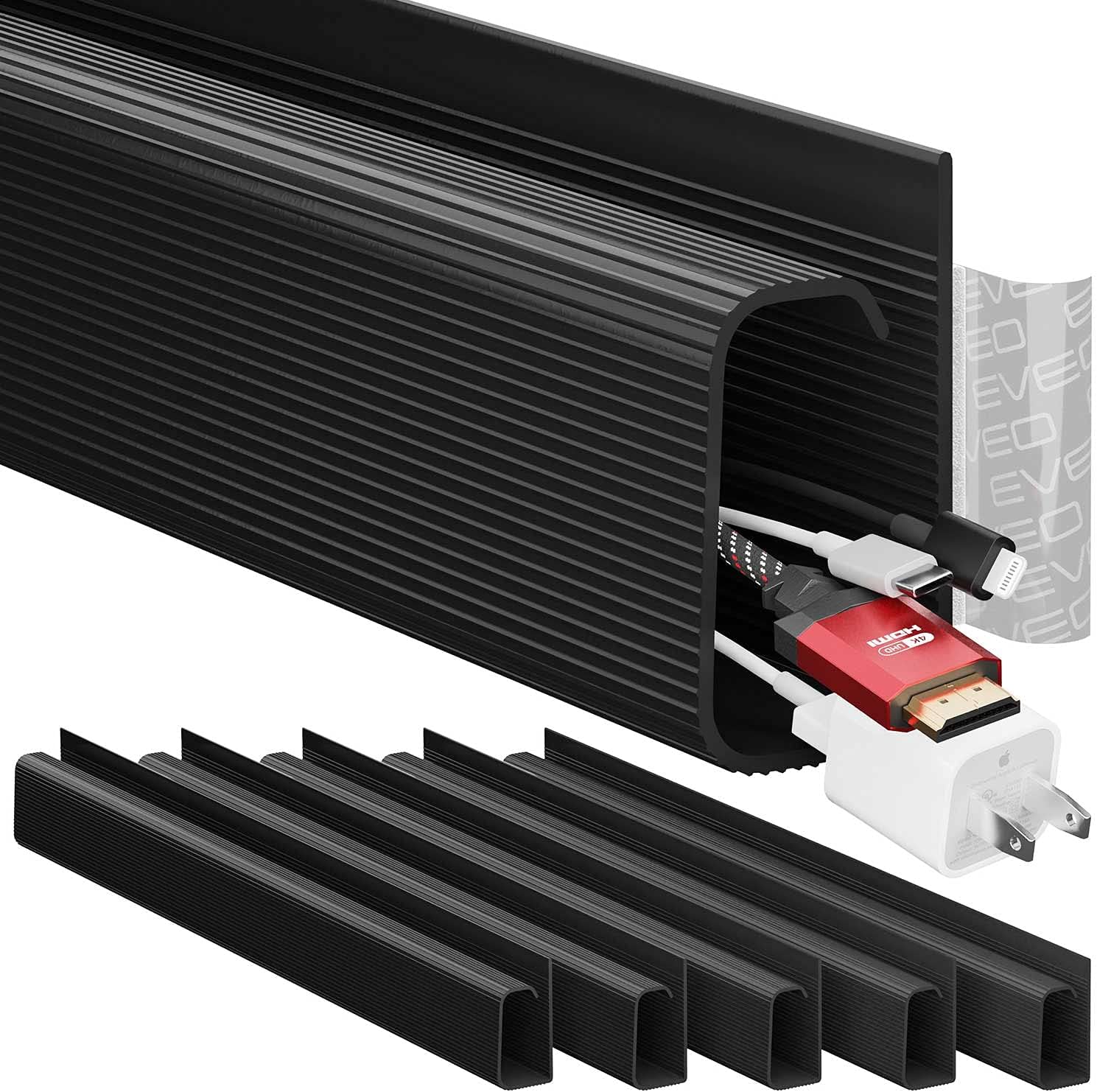 Black Cord Cover Cable Management Under Desk, 6 Pack K26713