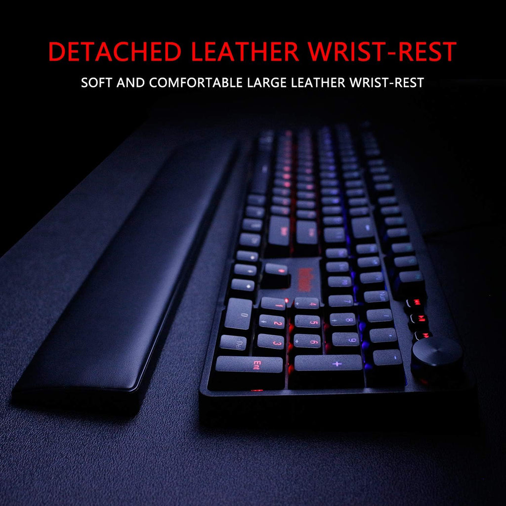 RedThunder K55 Mechanical Gaming Keyboard, Quiet Red Switch, Chroma RGB Lighting, Soft Leather Wrist-Rest, Standard Full Size Wired Keyboard with Dedicated Media Keys & Dial for PC M3051