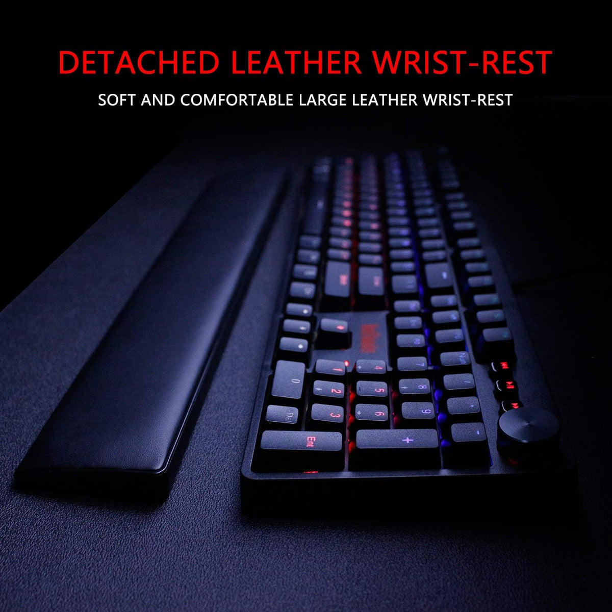 RedThunder K55 Mechanical Gaming Keyboard, Quiet Red Switch, Chroma RGB Lighting, Soft Leather Wrist-Rest, Standard Full Size Wired Keyboard with Dedicated Media Keys & Dial for PC M3051