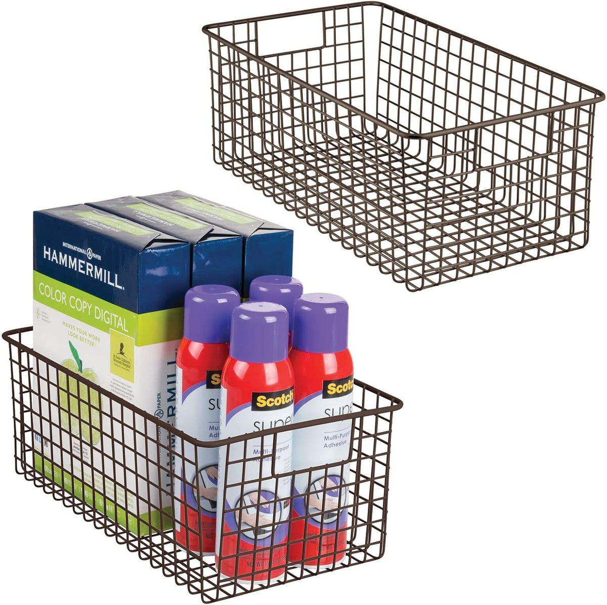Matte Black Metal Wire Storage Basket Bin with Handles, 2 Pack Y43333