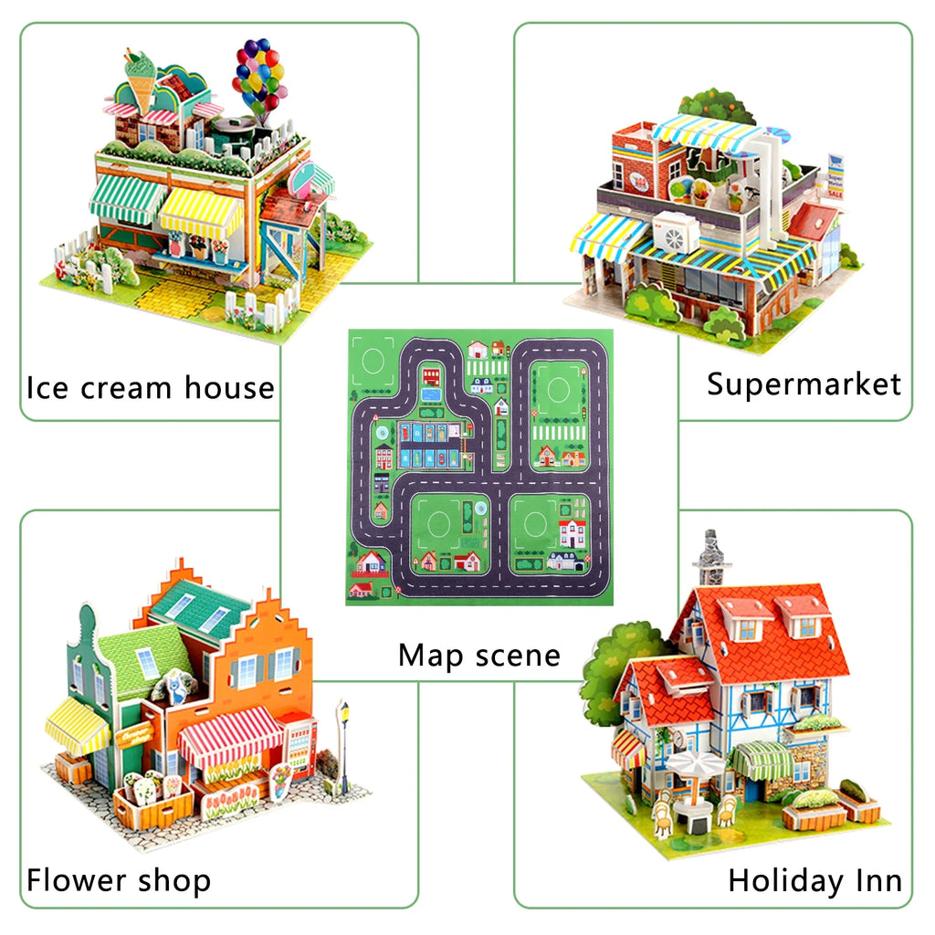 6 Cartoon Character Toys & 5 Toy Cars, 4 * 3D Puzzle Building Blocks Set K59384