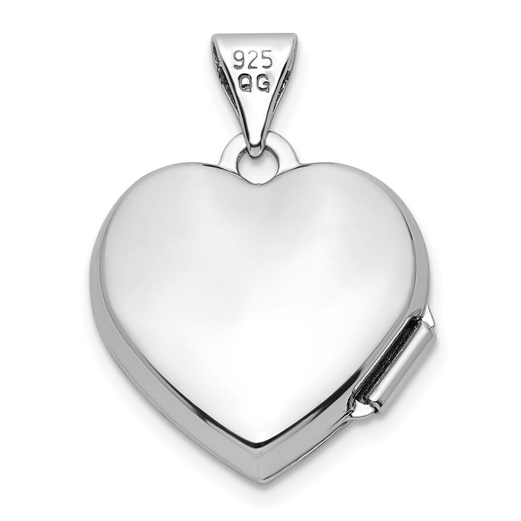 Sterling Silver Polished Rhodium-Plated CZ Heart Locket Pendant with Sterling Silver Cable Chain Necklace 20'' N398647