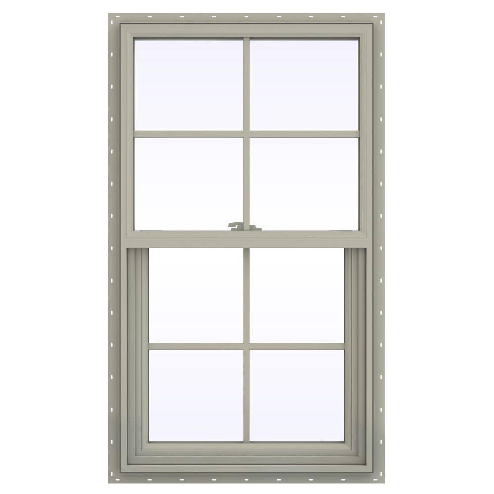 Desert Sand Vinyl Single Hung Window with Colonial Grids Z54578