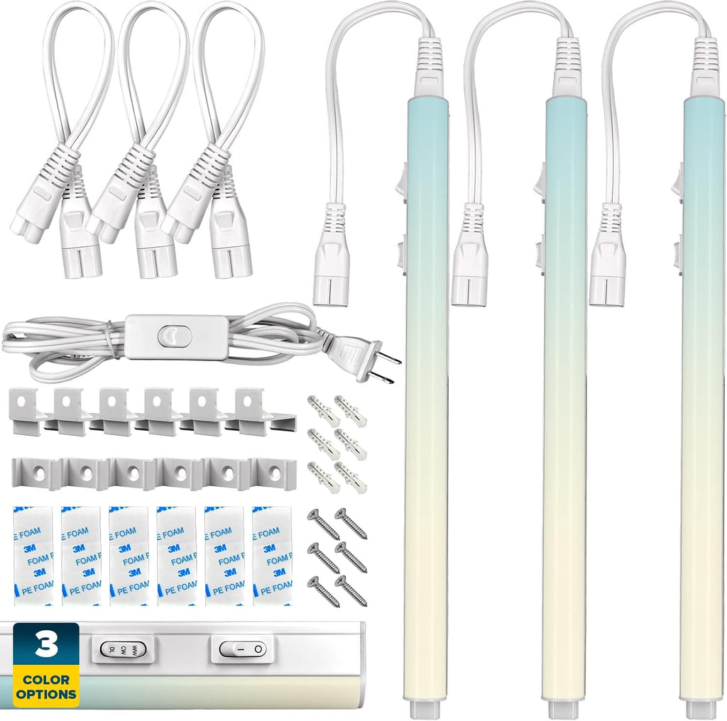 LED Under Cabinet Light Kit, 3 PCS Plug In, 36W, 3600 Lumens, Linkable, 3 Color Option, Peel and Stick or Bracket Mounted, On/Off Switch, Damp Rated M966878