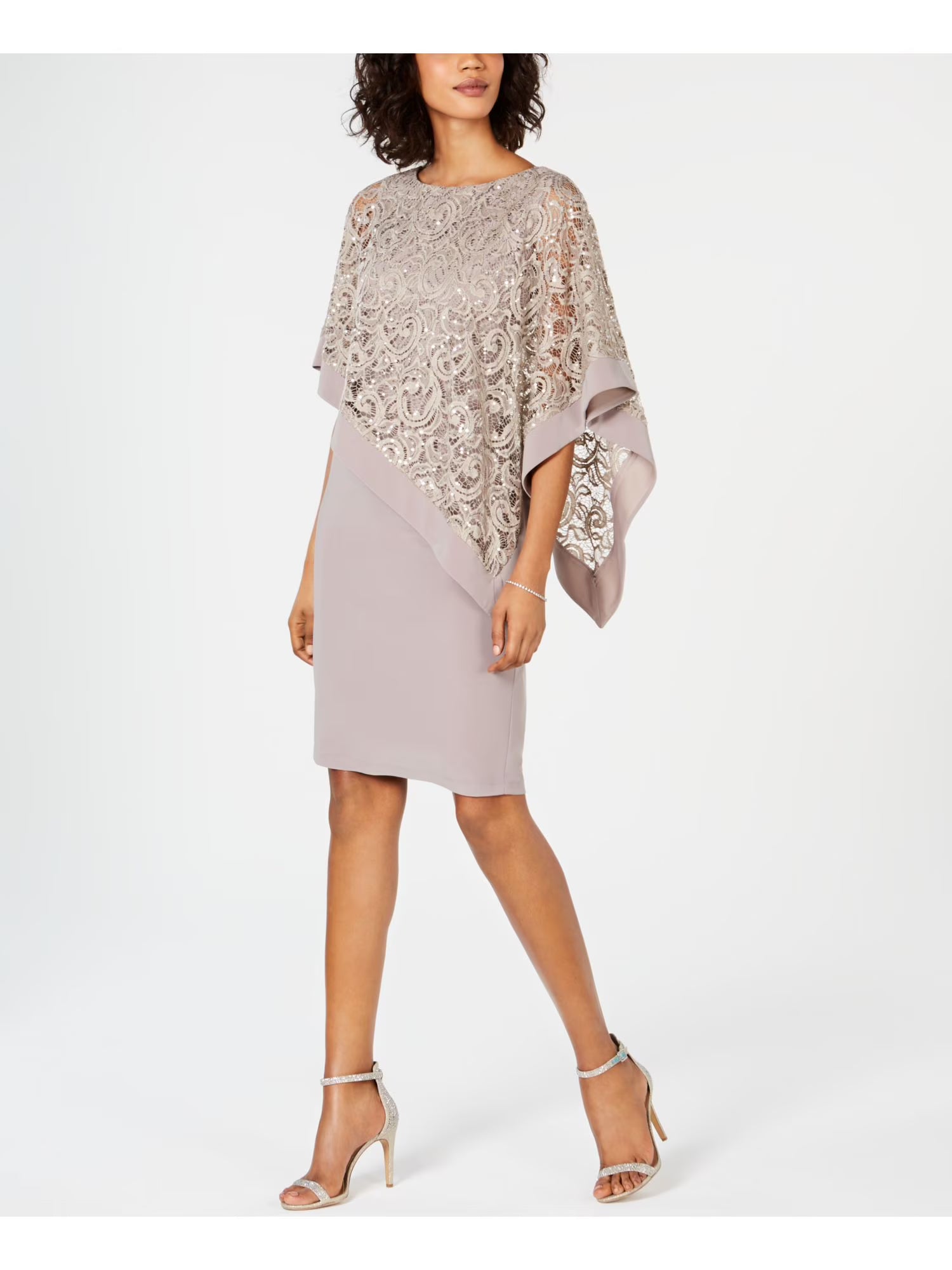 Sequined Lace Party Dress Tan 12 Z442129