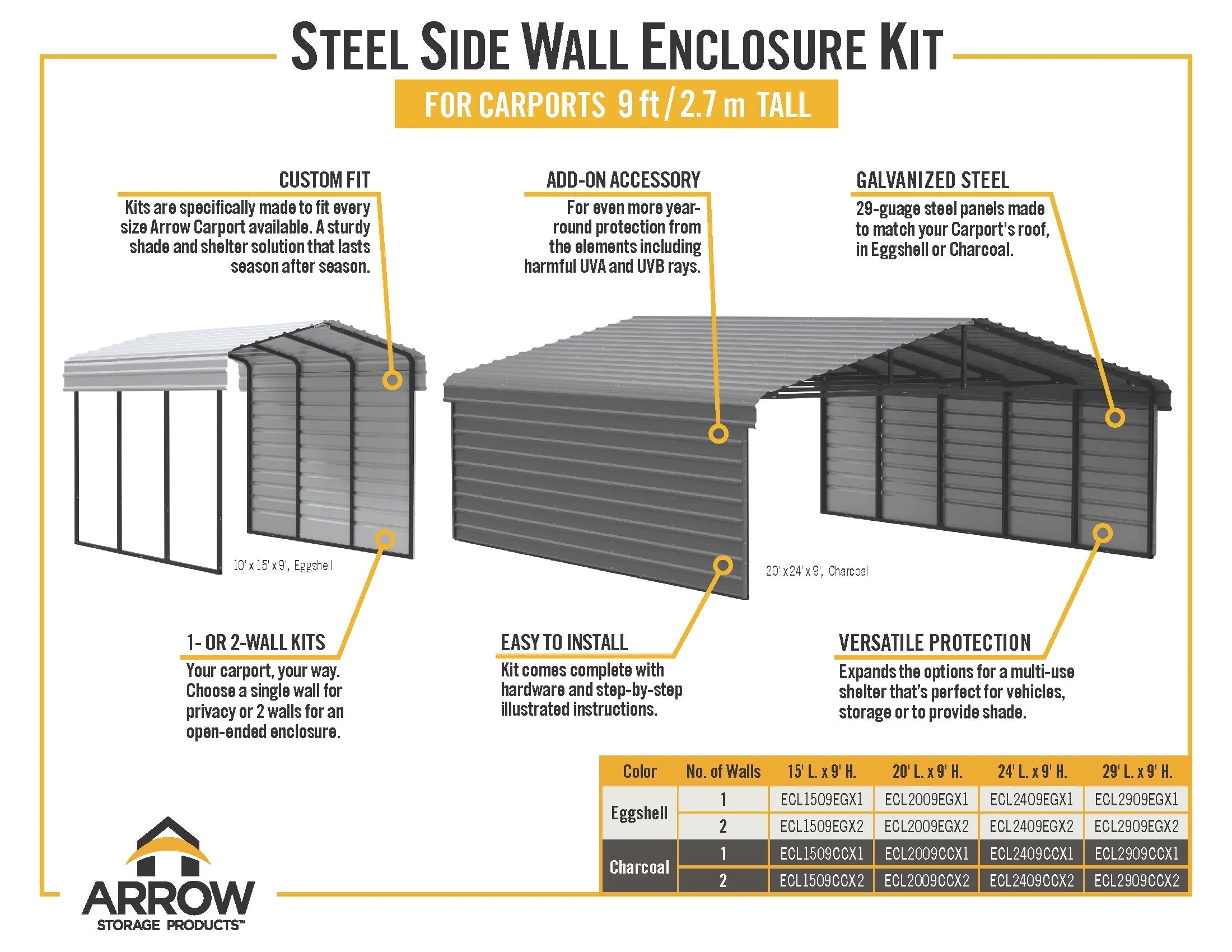 Galvanized Steel Carport Kit, 10' x 29' x 9' A9236