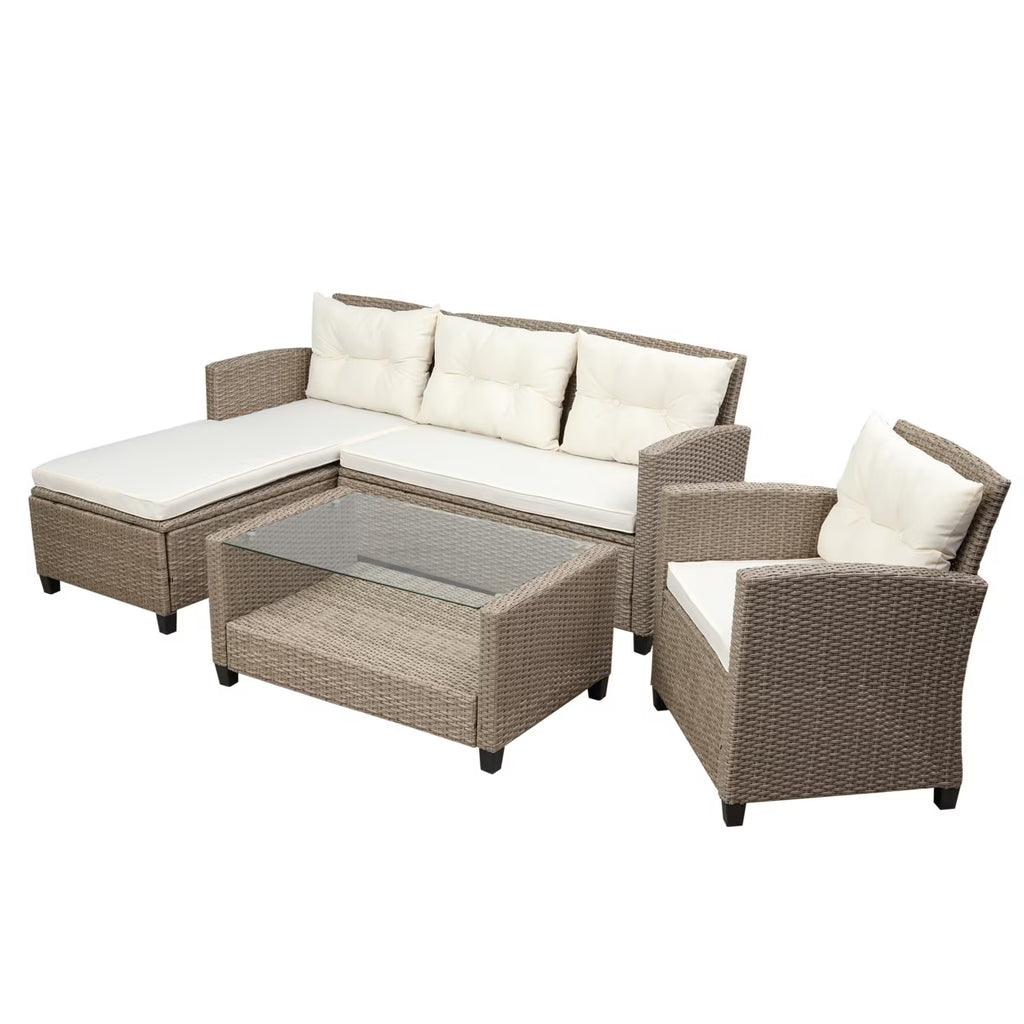 4 Piece Outdoor Sofa Conversation Set with Steel Frames and Rattan B82169