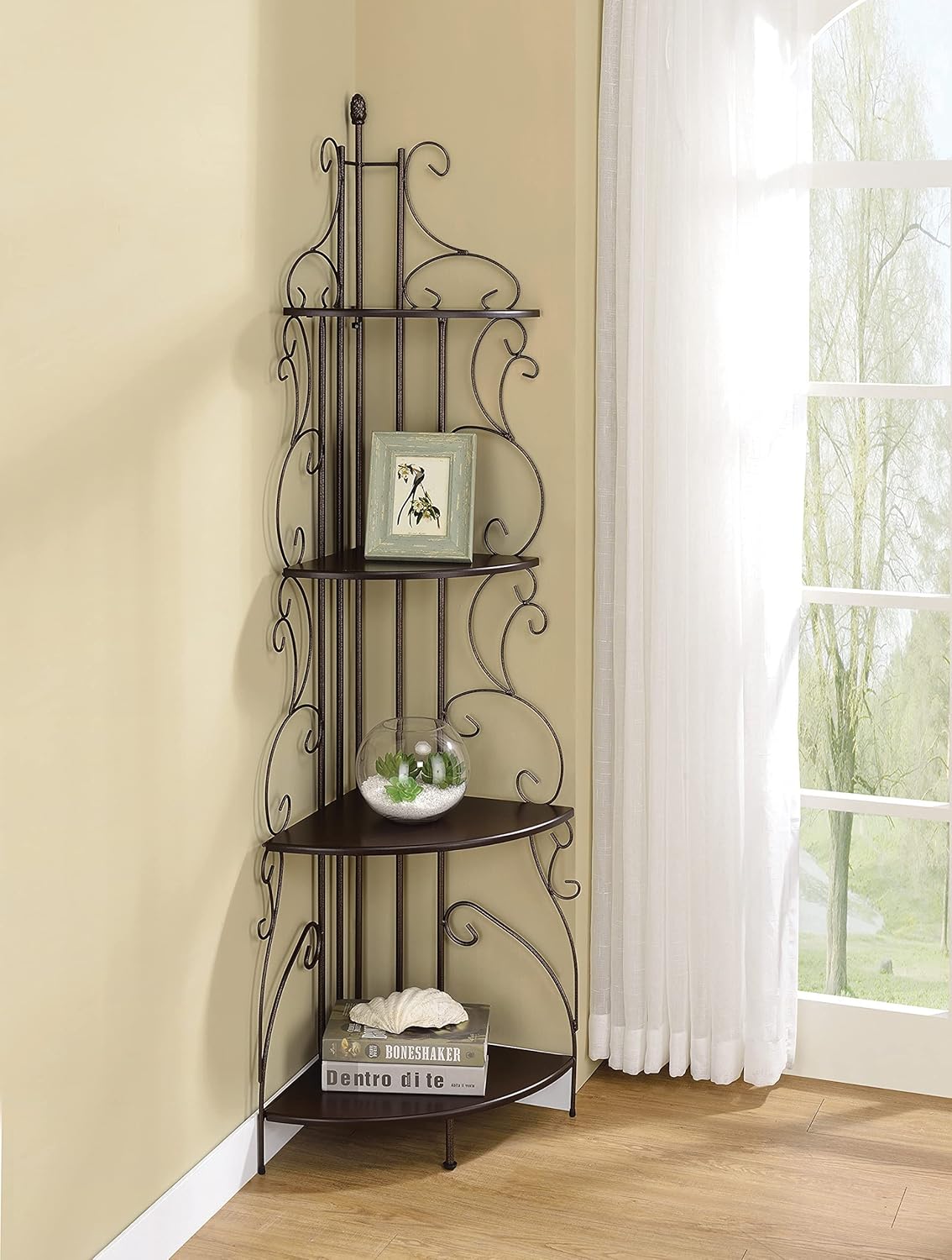 4-Shelf Corner Bookcase Cappuccino and Copper V360897