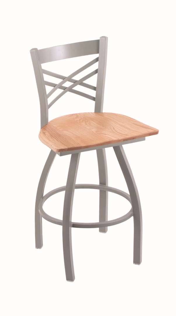 25x22 Swivel Counter Stool with Anodized Nickel Finish and Natural Oak Seat S803594