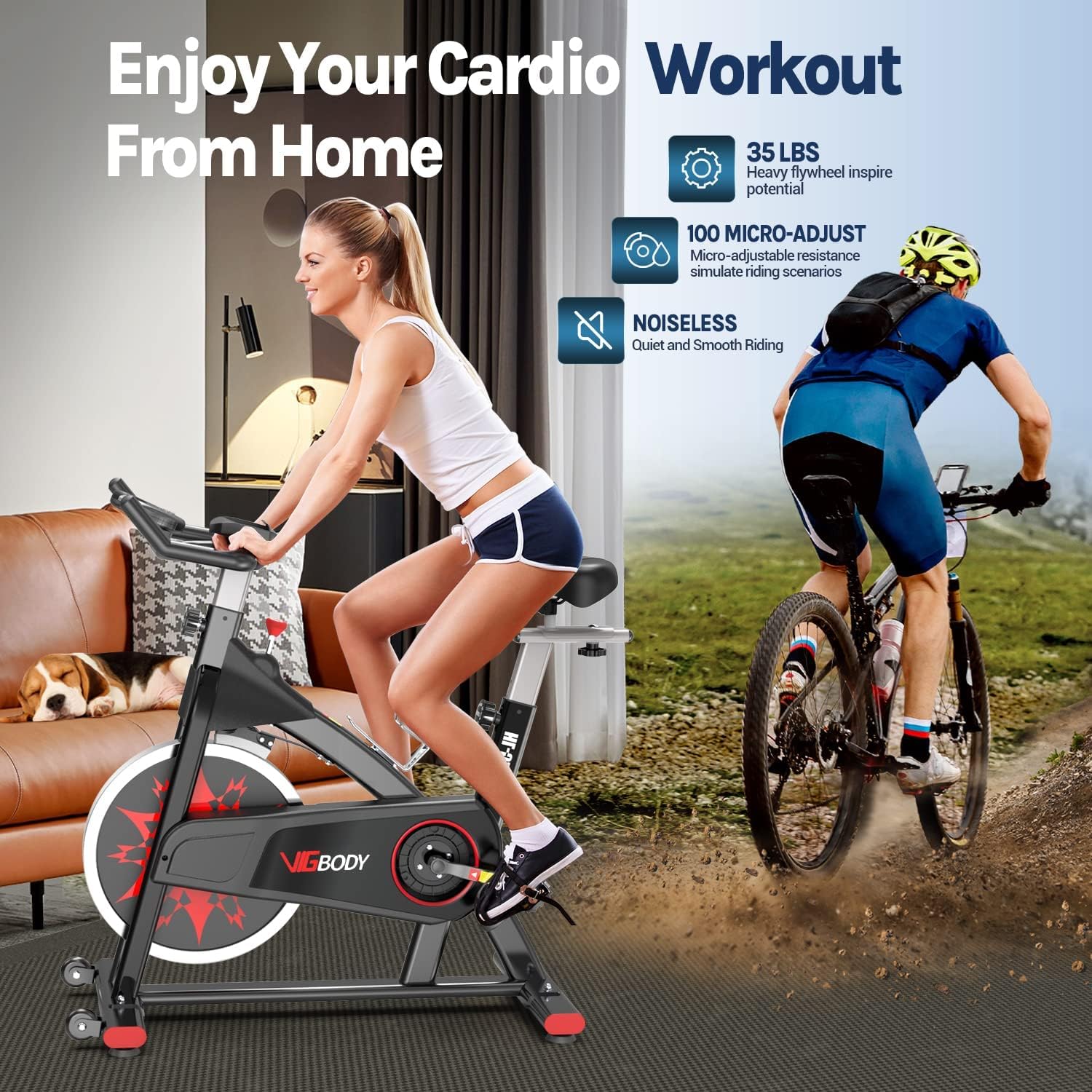 Exercise Bike Indoor Cycling Bike Adjustable Stationary Bicycle Upright Bike V60226