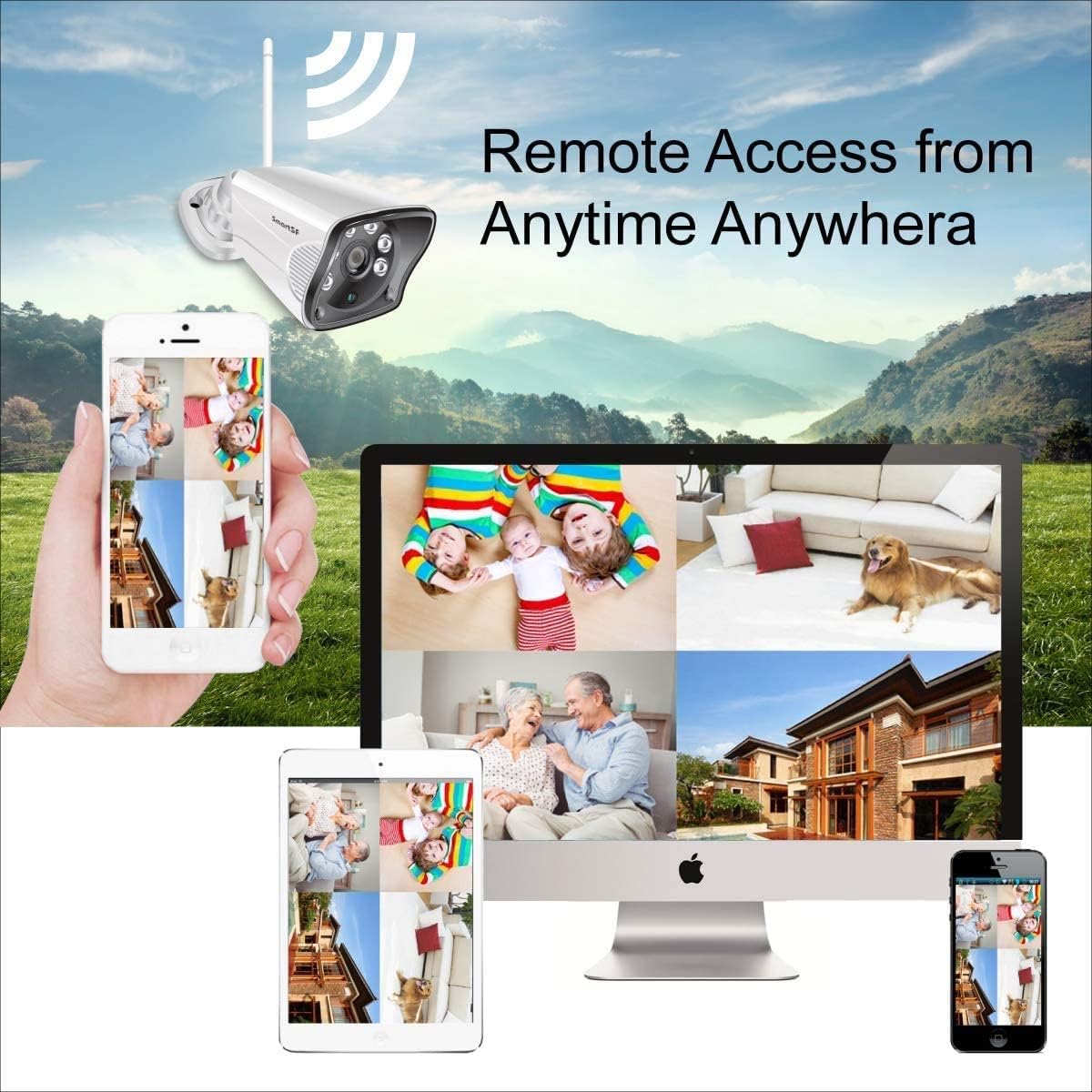 Wireless Security Camera System with 12 LCD Monitor, 2MP Outdoor, Night Vision, IP66 H53681