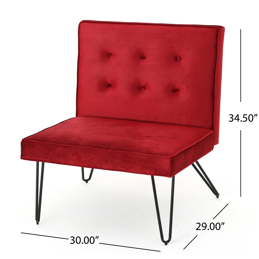Berry and Black Velvet Accent Chair Y348319