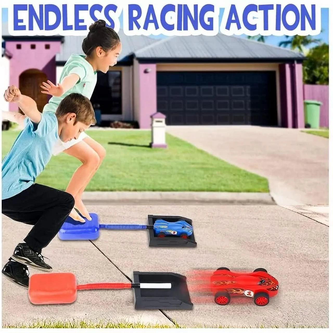 Air Powered Toy Car Launchers with Ramp and Finish Line P8941