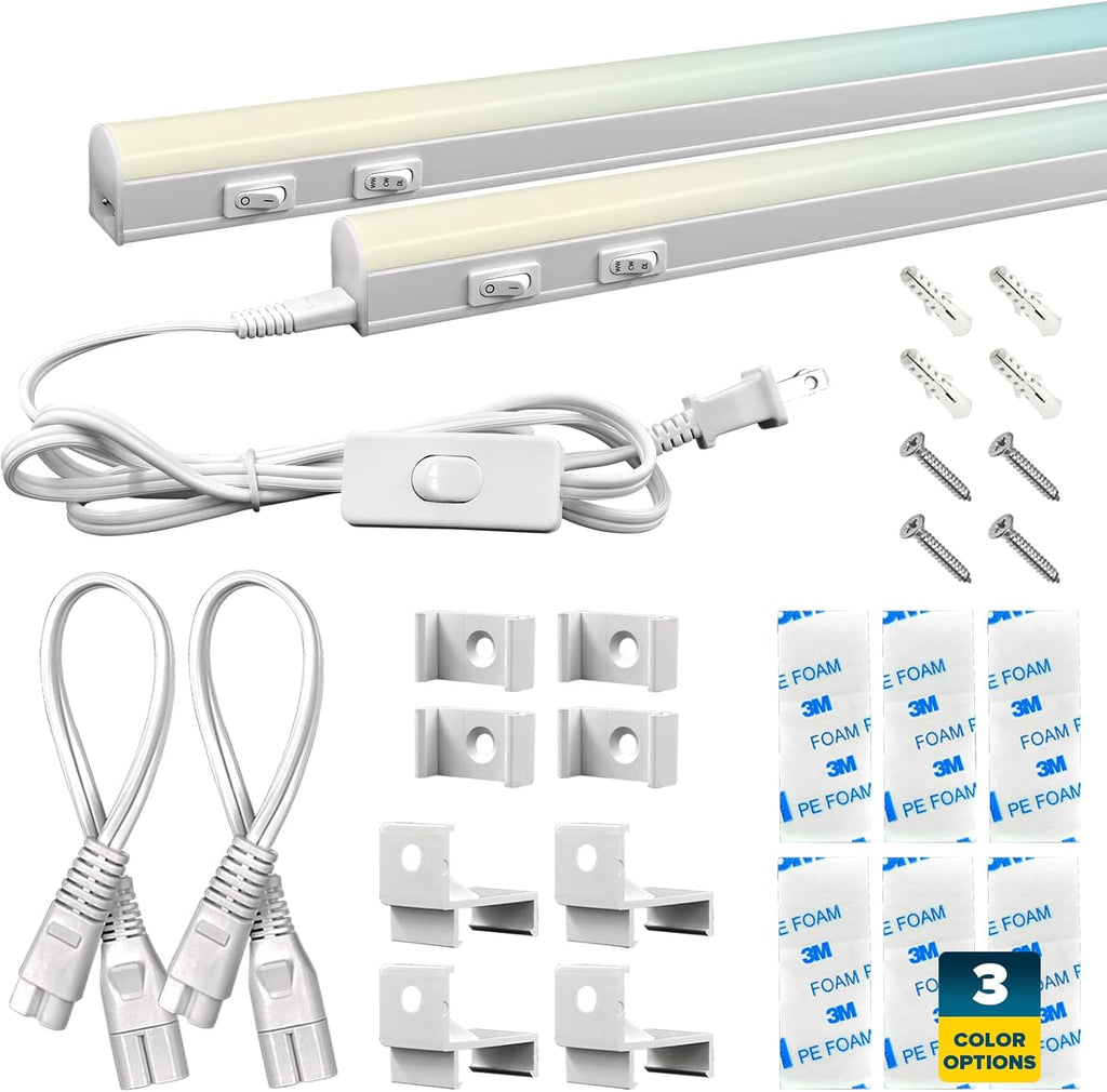 LED Under Cabinet Light Kit, 3 PCS Plug In, 36W, 3600 Lumens, Linkable, 3 Color Option, Peel and Stick or Bracket Mounted, On/Off Switch, Damp Rated M966878