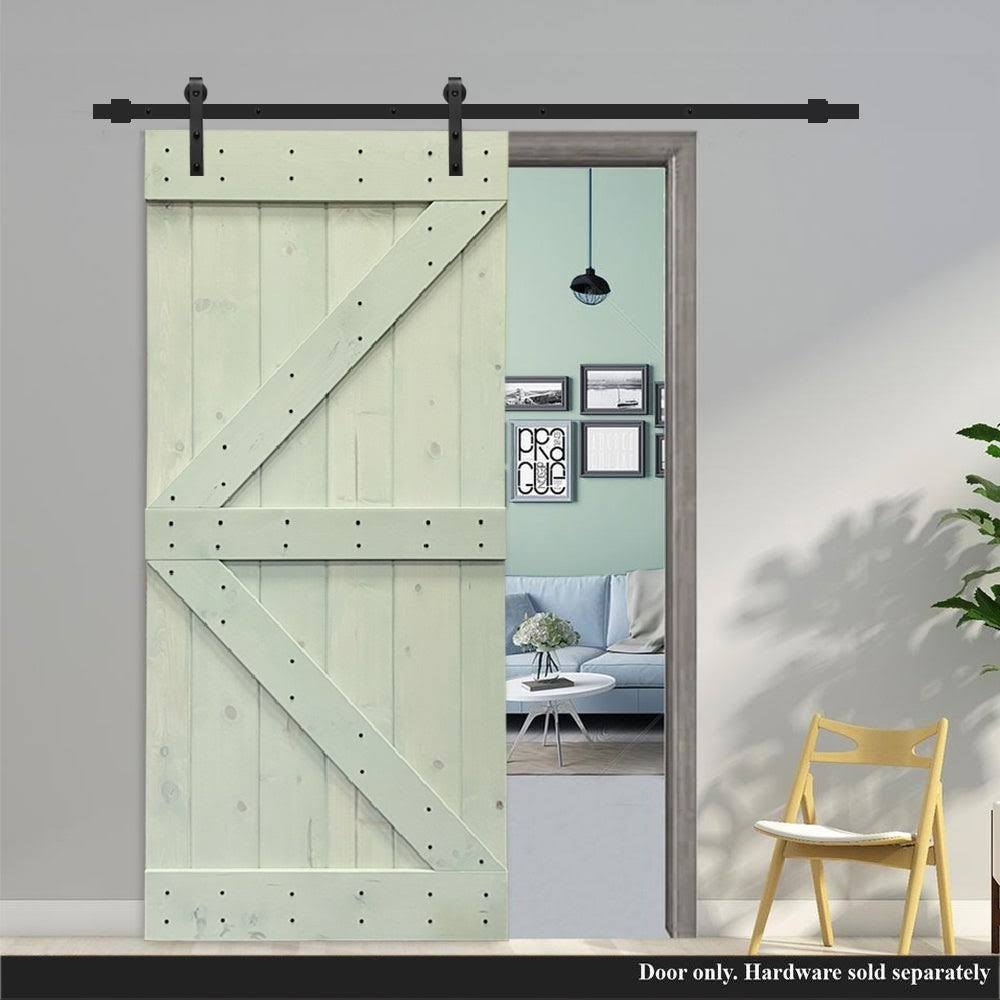 Sage Green Stained Solid Pine Wood Interior Sliding Barn Door Slab N194275