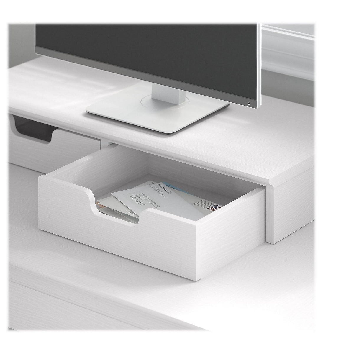60W L Shaped Desk with Mobile File Cabinet and Desktop Organizers, Pure White Oak I46567