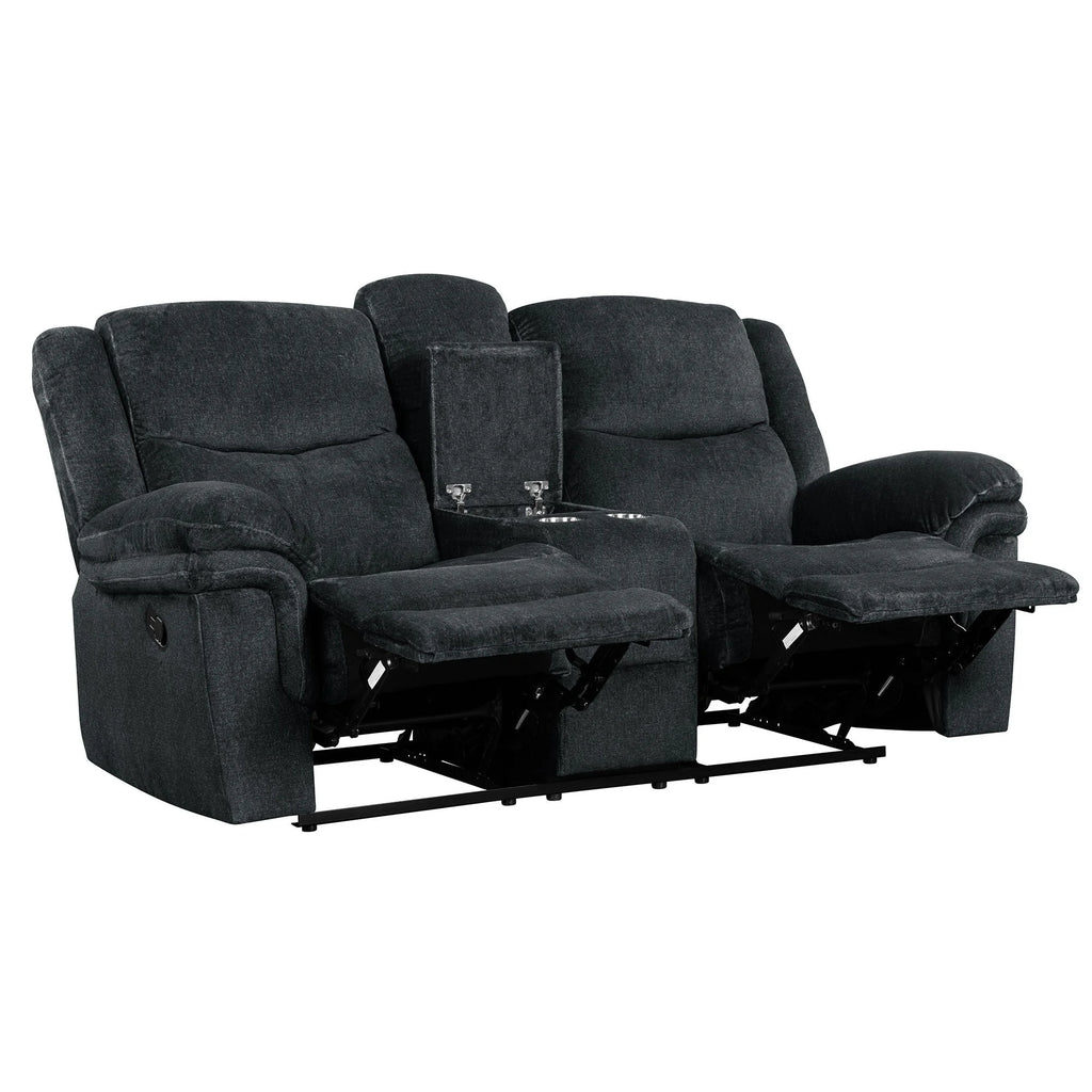 Dark Blue Manual Reclining Sofa with Storage A2163