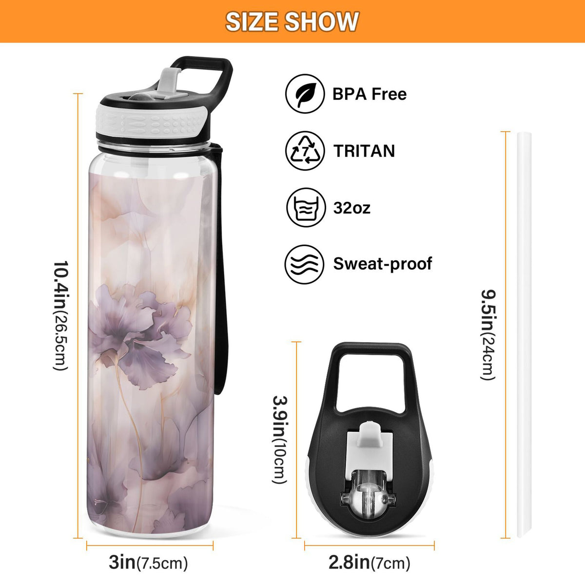 32oz Tritan Leakproof Clear Water Bottle with Straw R3338