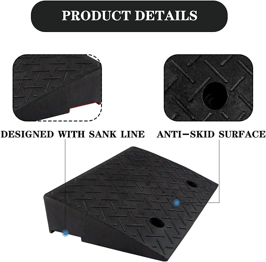 2 PCS 4'' Rubber Curb Ramps Heavy Duty Threshold Ramp S82966