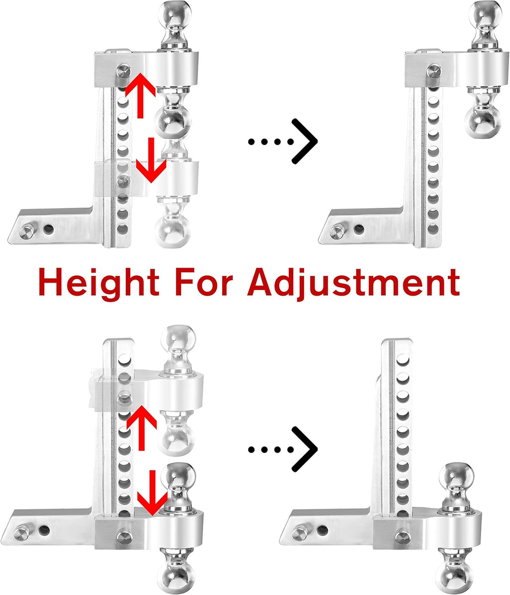 Dual Ball Mount Hitch Adjustable Drop/Rise, Aluminum Trailer Hitch, Fits 2" Receiver with Pin Lock (10 inch) S1802
