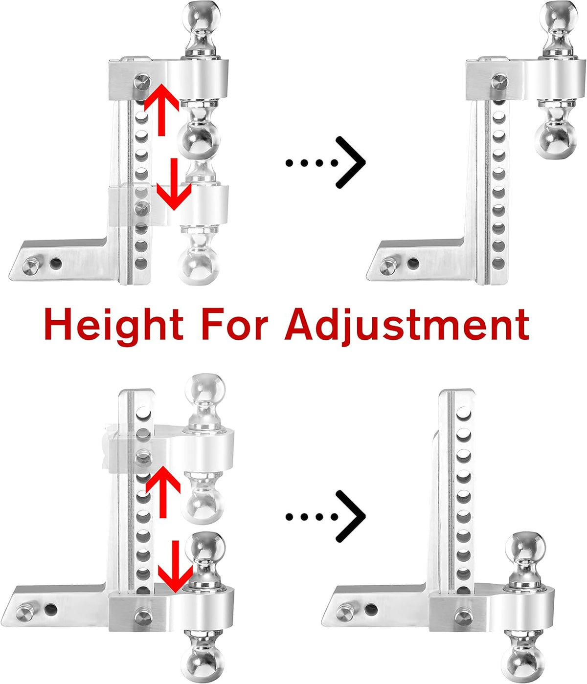 Dual Ball Mount Hitch Adjustable Drop/Rise, Aluminum Trailer Hitch, Fits 2" Receiver with Pin Lock (10 inch) S1802