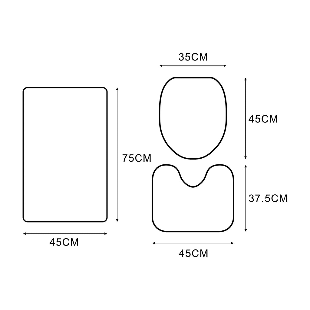 3 Piece Bathroom Rugs Set with Contour Mat and Toilet Lid Cover Q66858