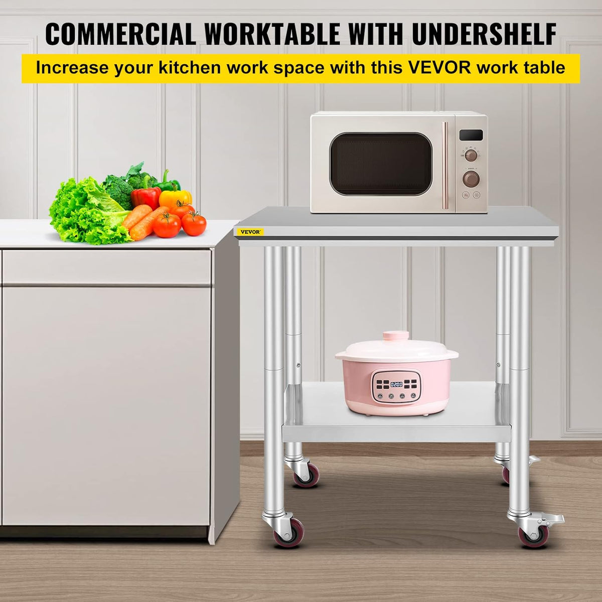 Stainless Steel Work Table with Wheels 24 x 30 x 32 Inch U5180