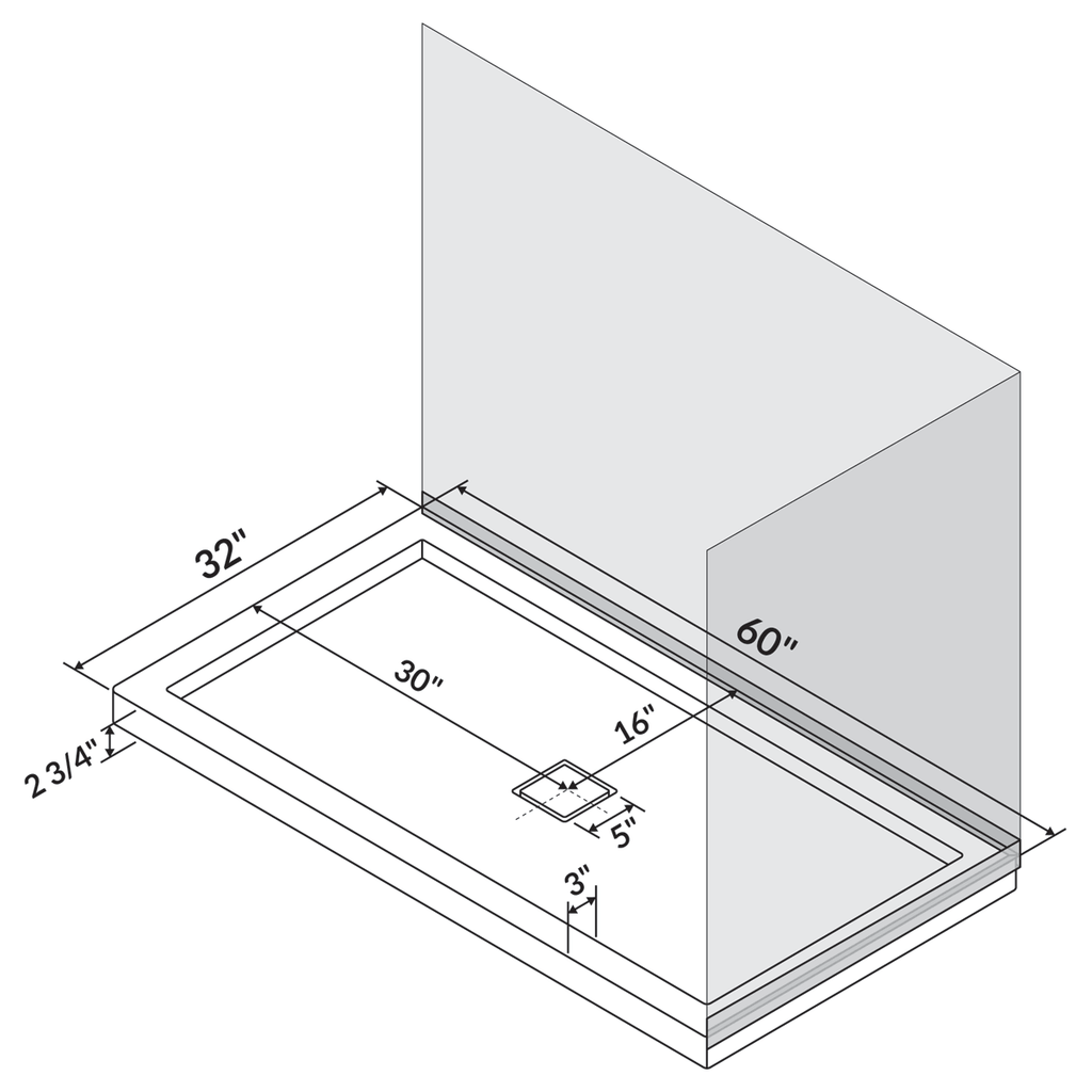 60 x 32 Right Double Threshold Shower Pan Base Wall Corner Left Drain T108445
