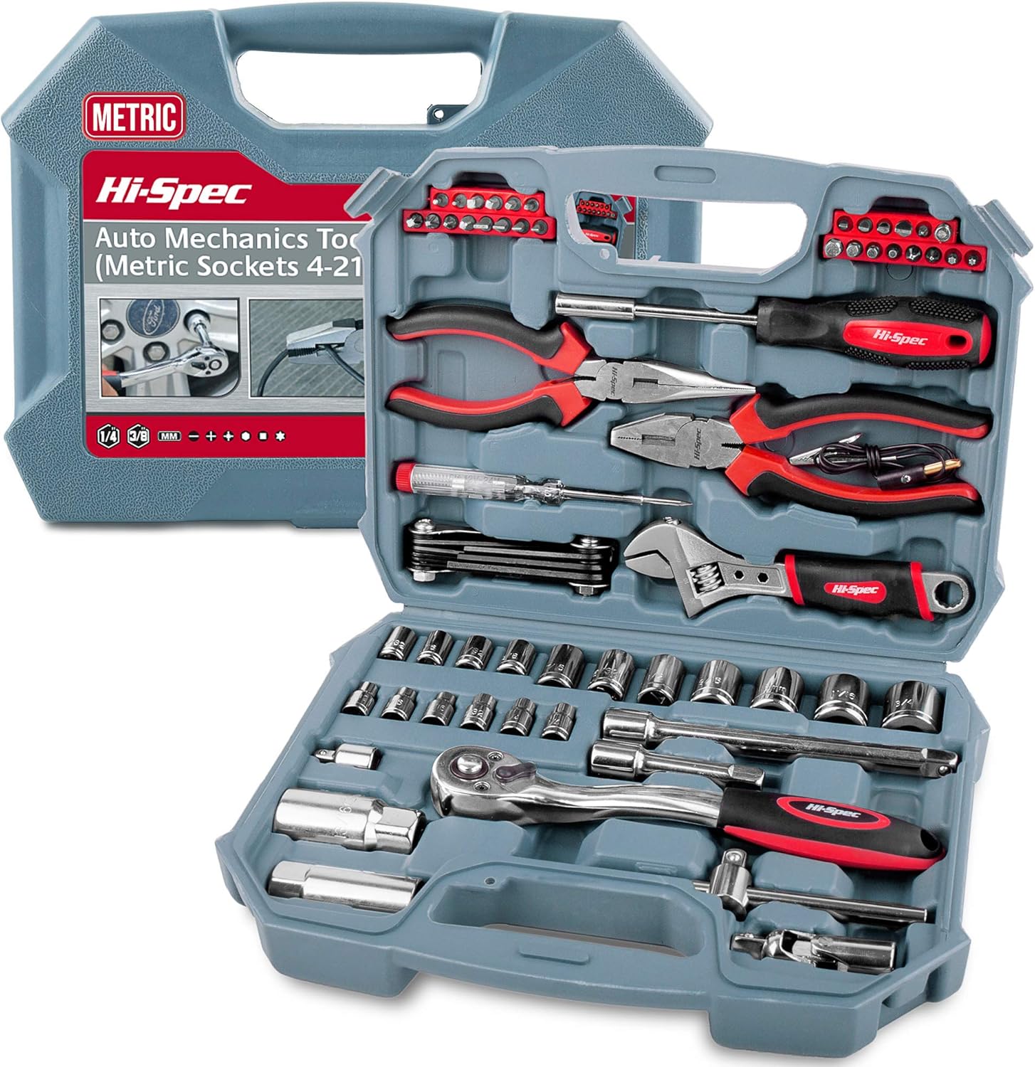 67 Piece Auto Mechanics Tool Kit with SAE Sockets, Ratchet Set and Tool Box H7860