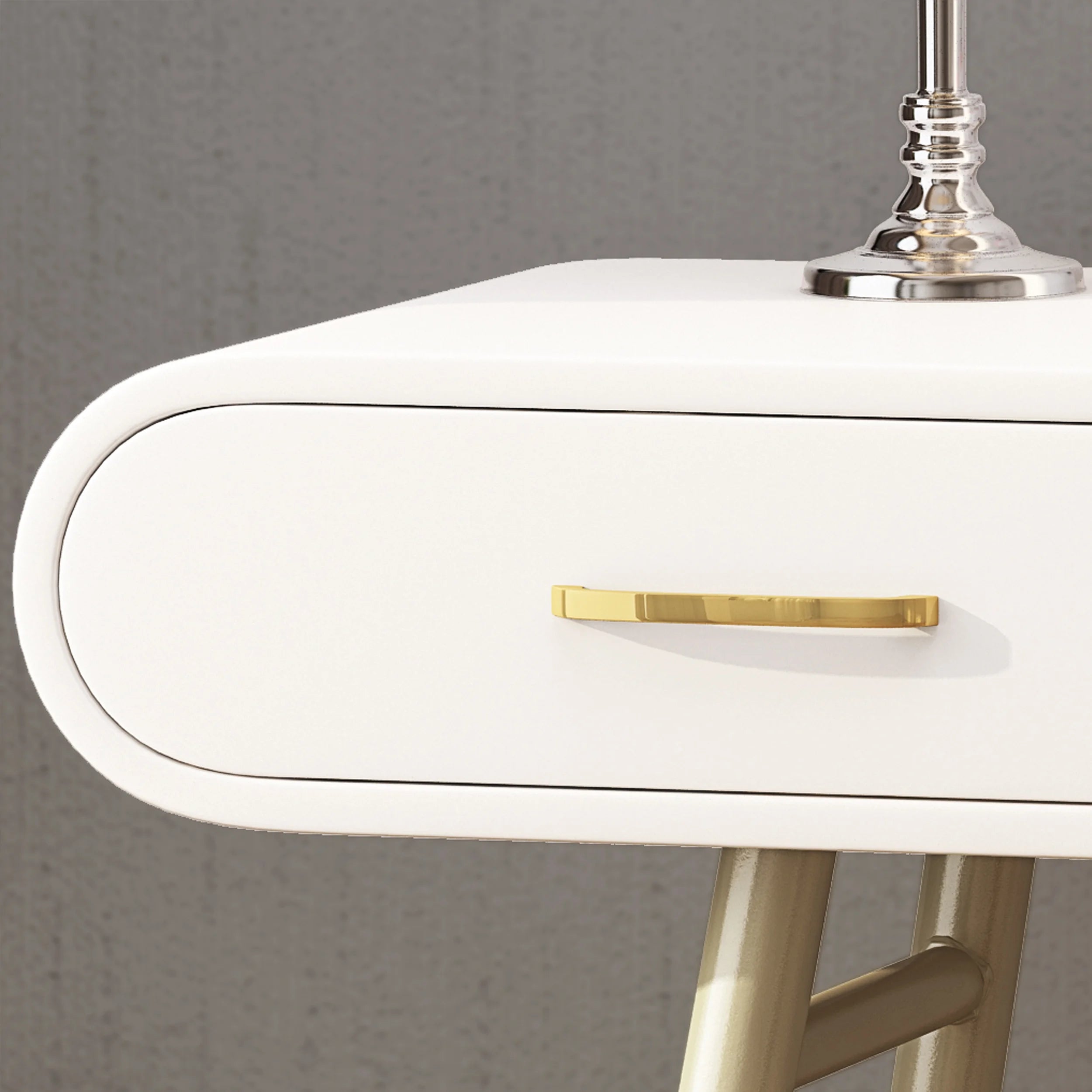 White and Champagne Gold Faux Wood Vanity Table Q616965