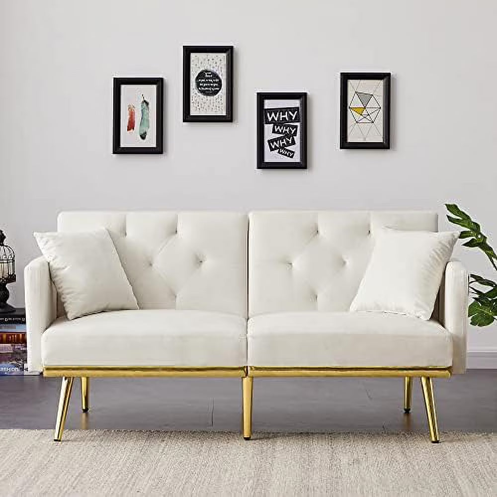 Velvet Futon Sofa Bed with Adjustable Armrests and Backrests S974188