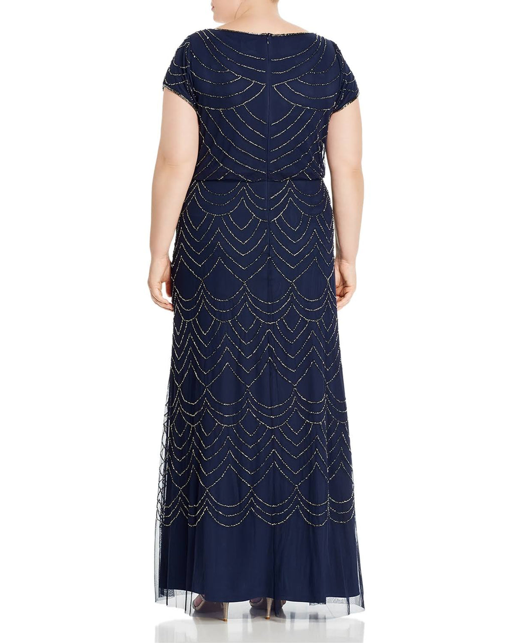 Navy Scalloped Beaded Blouson Gown T8951