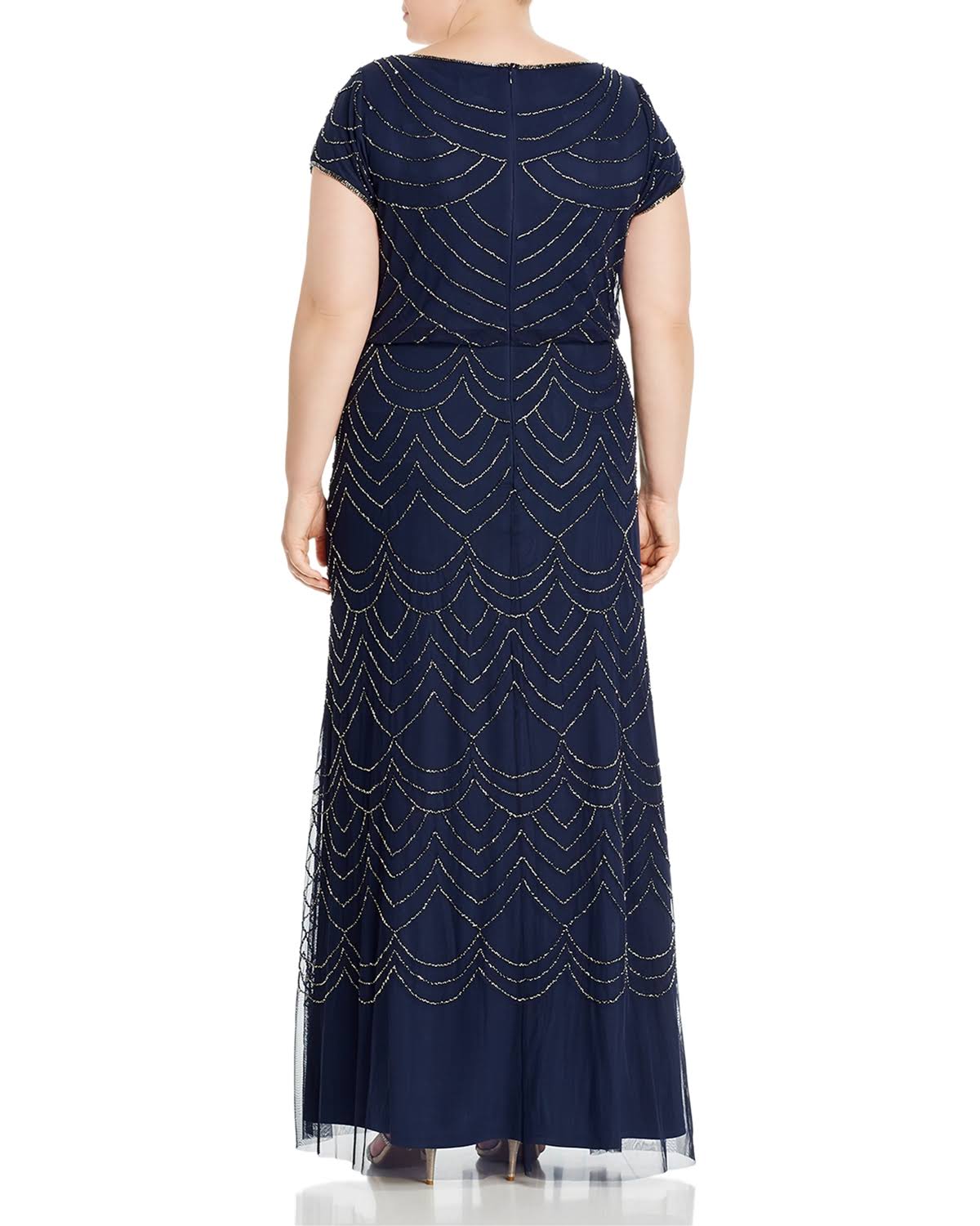 Navy Scalloped Beaded Blouson Gown T8951