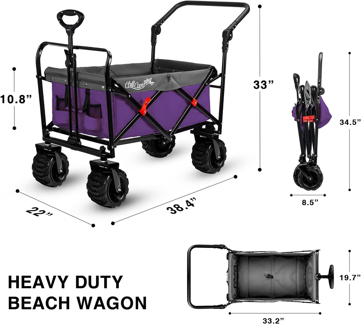 Purple All Terrain Collapsible Beach Wagon with Rubber Wheels Q909022