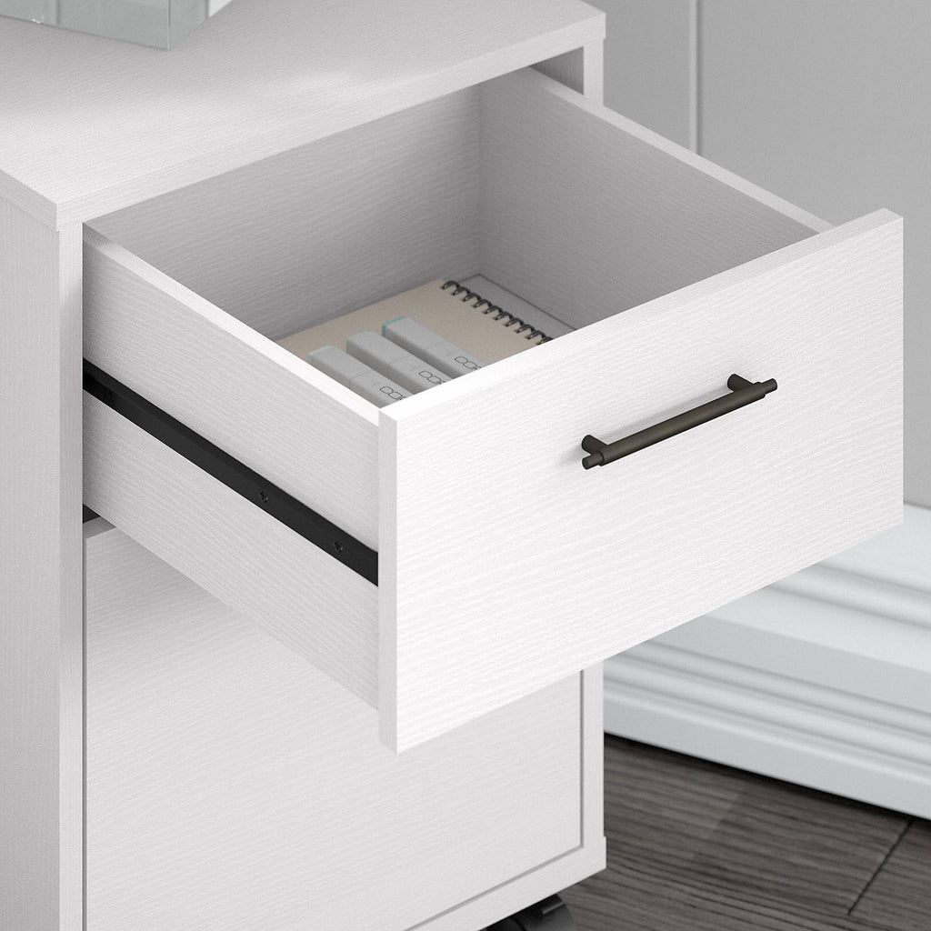 60W L Shaped Desk with Mobile File Cabinet and Desktop Organizers, Pure White Oak I46567
