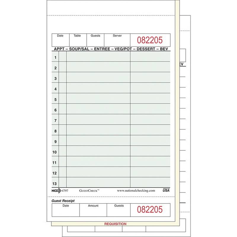 Green 3 Part 13 Line No Carbon Guest Check T4055
