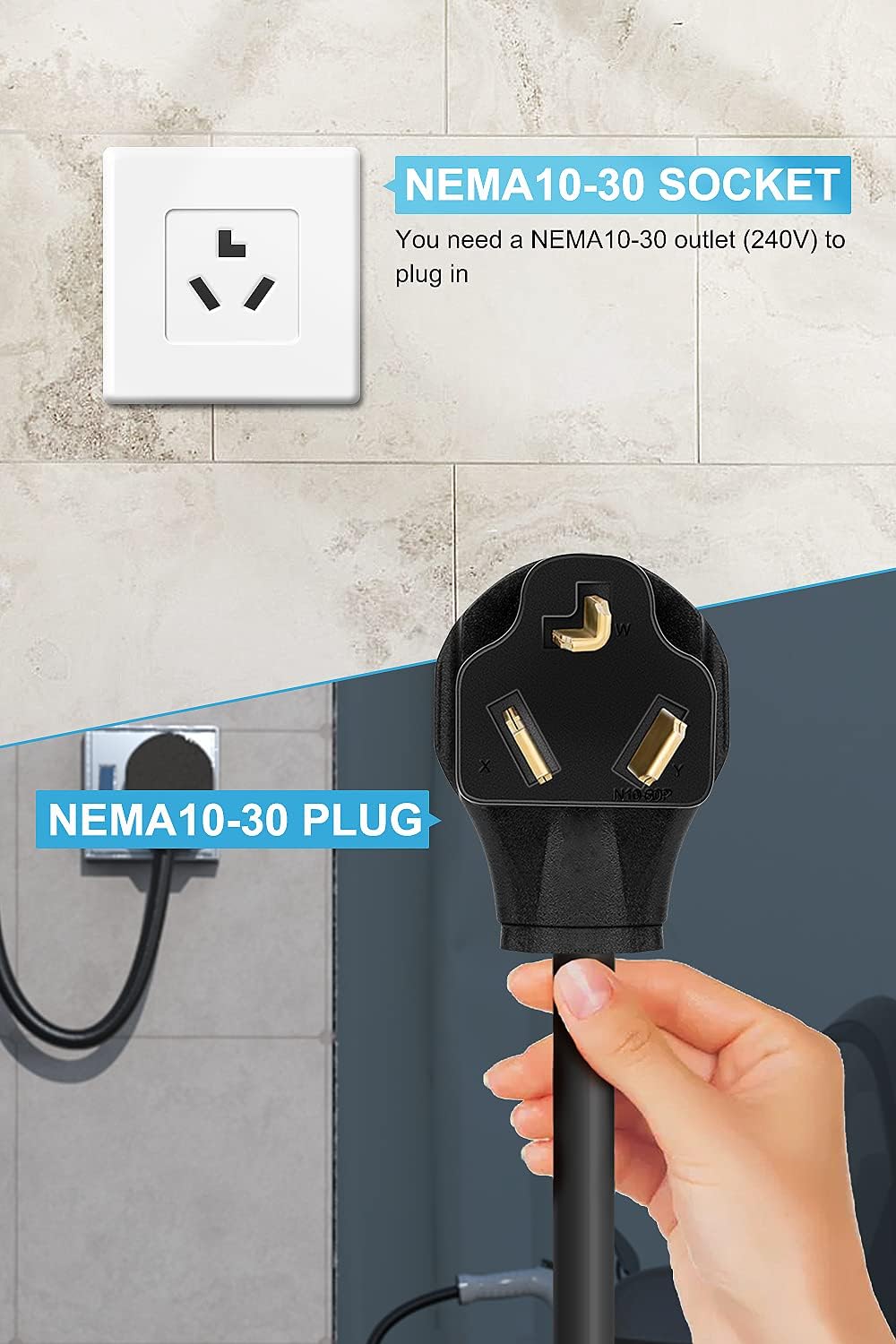 Portable Level 2 EV Charger, 240V, 16A, 25ft, NEMA 10-30 Plug W7770