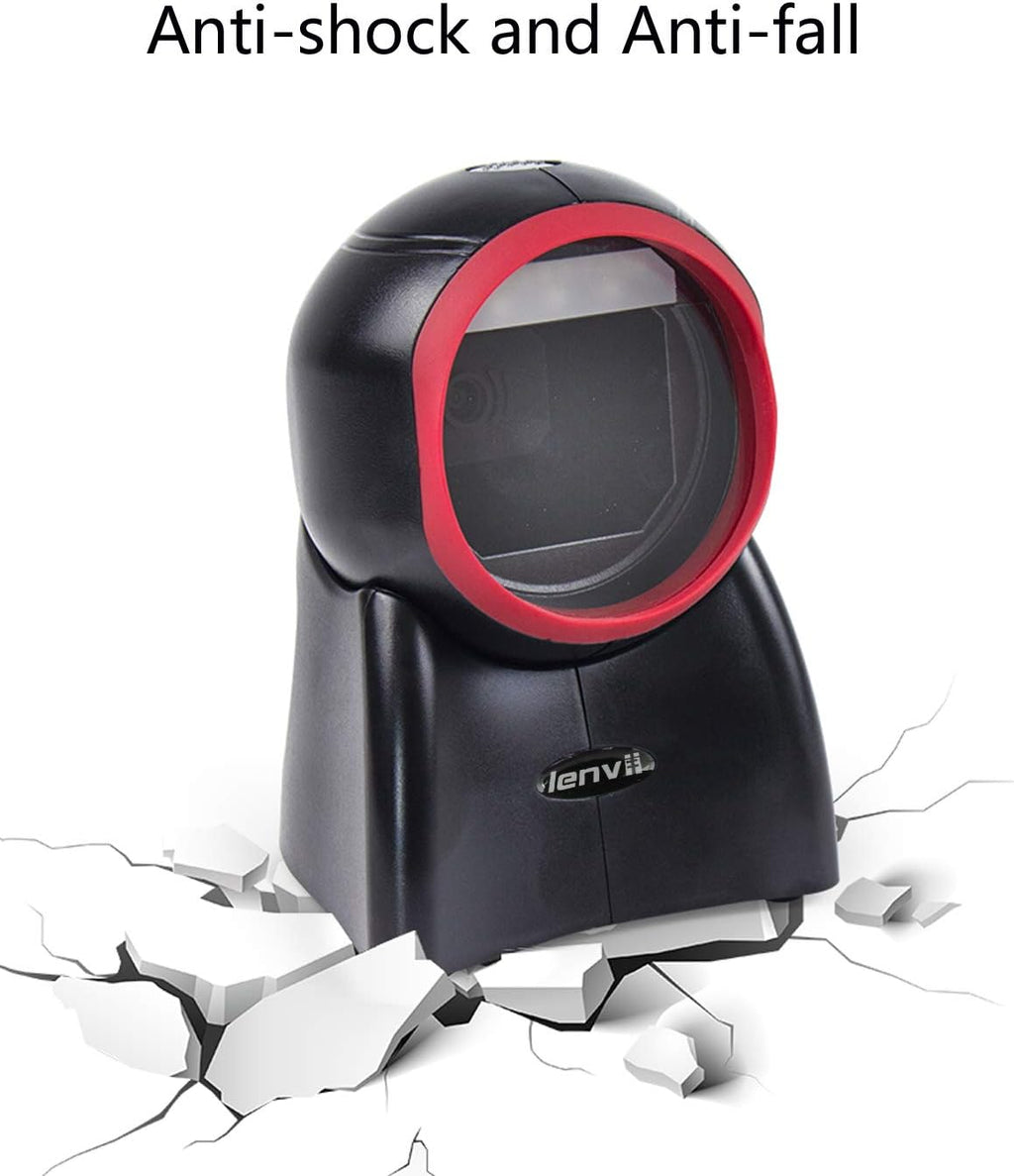 2D Barcode Scanner Desktop USB Wired Omni-Directional Hands-Free Automatic Barcode Reader Support 1D and QR-Code for Screen Scanning POS System E979
