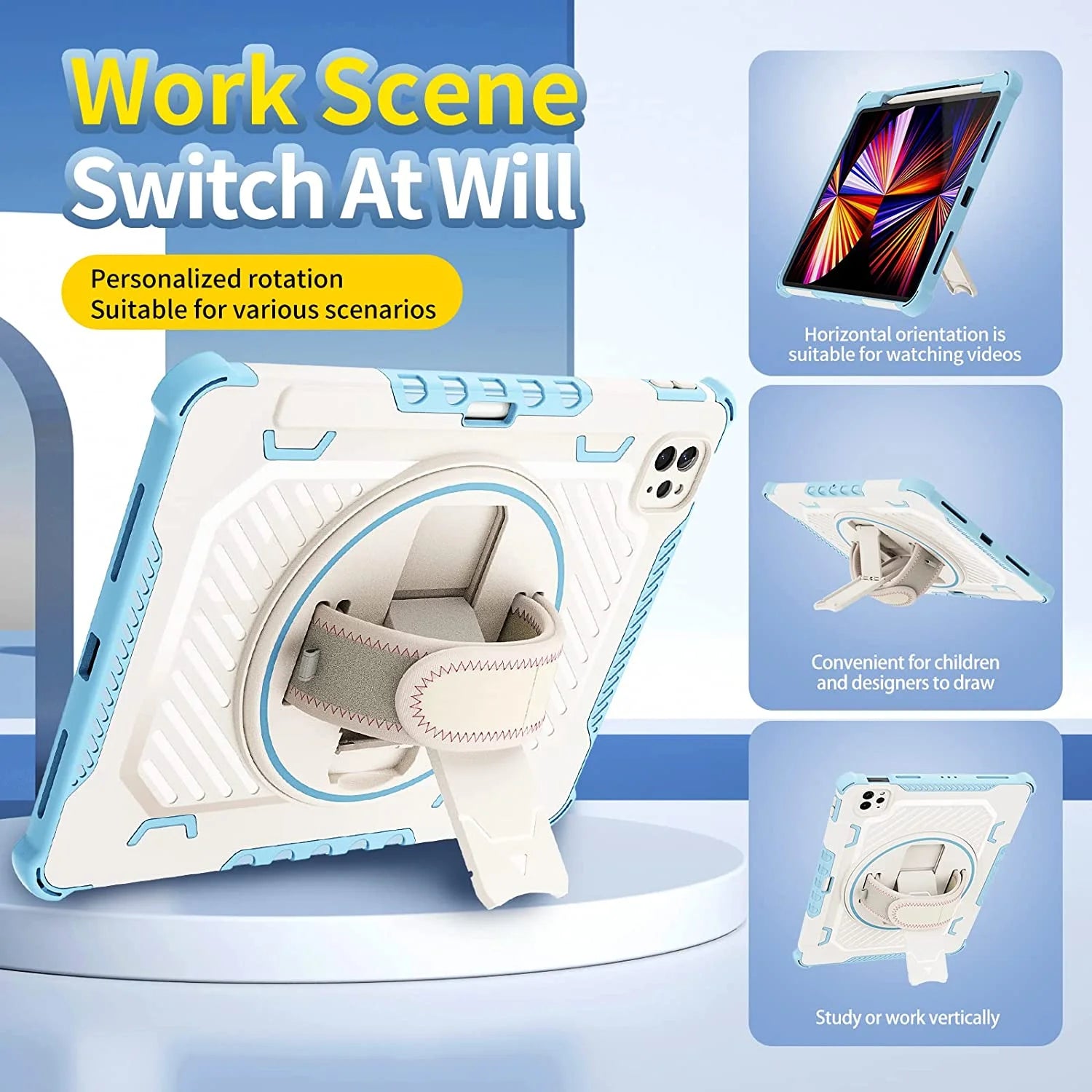 Heavy Duty Protective Case for iPad Air 10.9" and iPad Pro 11 inch with 360° Rotating Hand Strap & Stand B8744