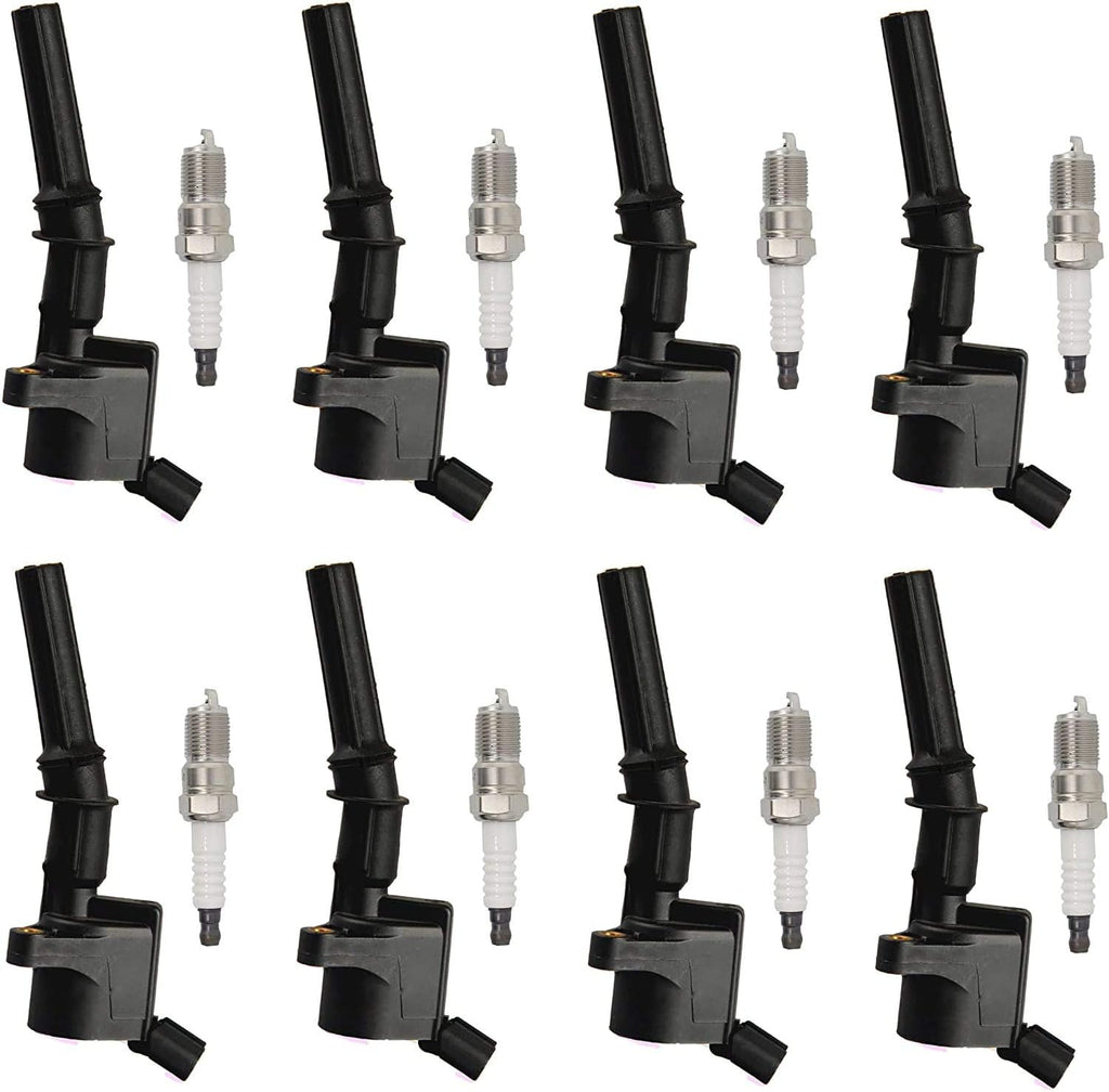 Set of 8 Platinum Spark Plug and 8 Ignition Coil Pack Compatible with Ford Lincoln Mercury Crown Victoria Econoline Pickup Mustang 4.6L 5.4L 6.8L J112