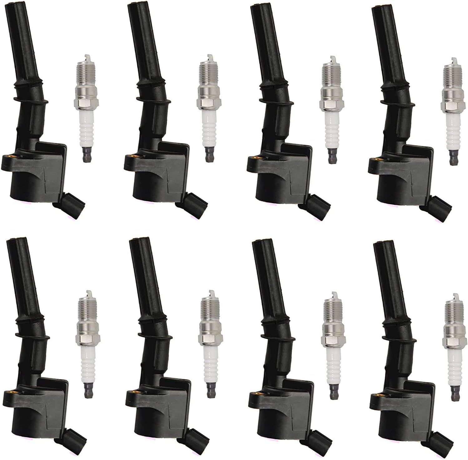 Set of 8 Platinum Spark Plug and 8 Ignition Coil Pack Compatible with Ford Lincoln Mercury Crown Victoria Econoline Pickup Mustang 4.6L 5.4L 6.8L J112
