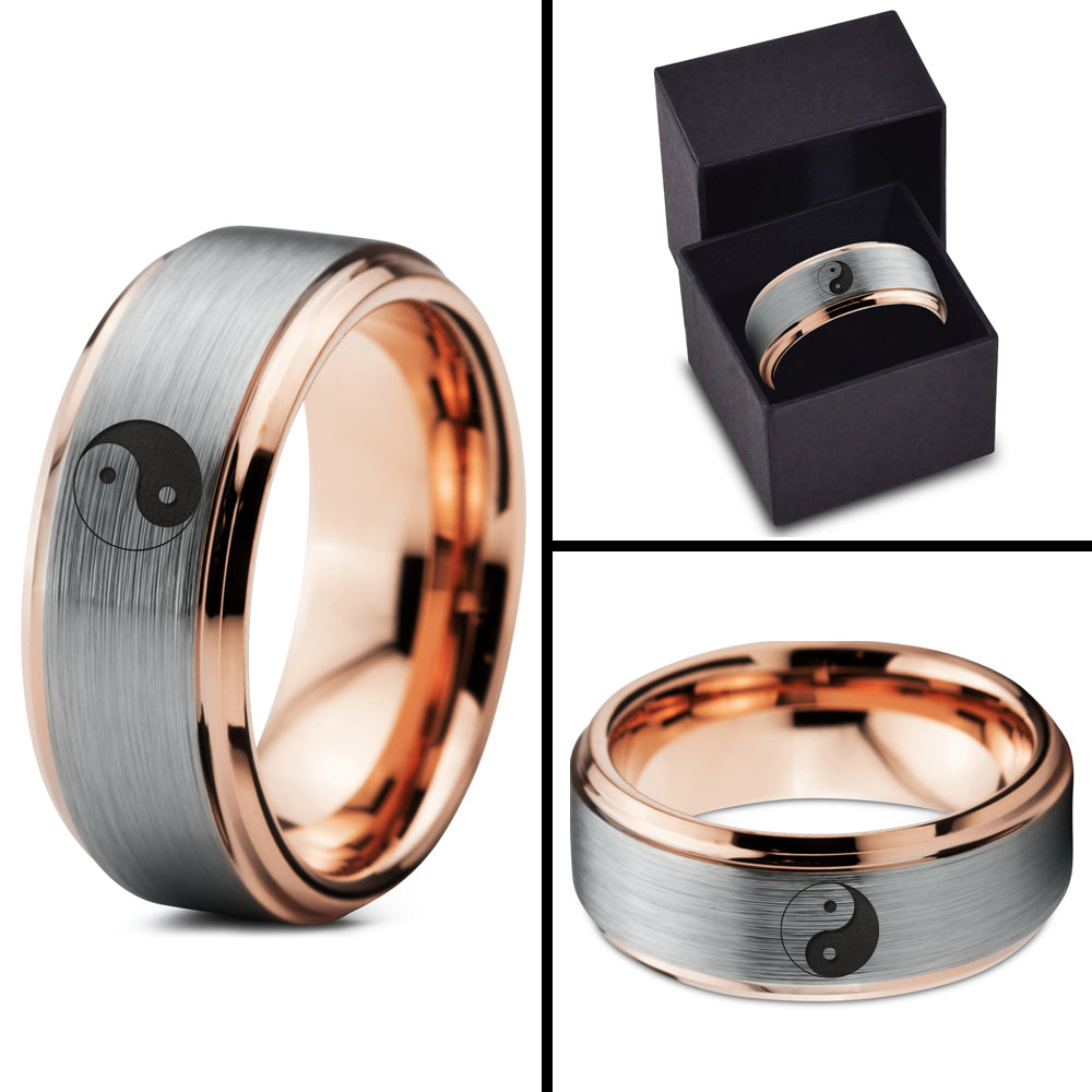 Tungsten Yin-Yang Band Ring 8mm Brushed Polished Size 7.5 X874