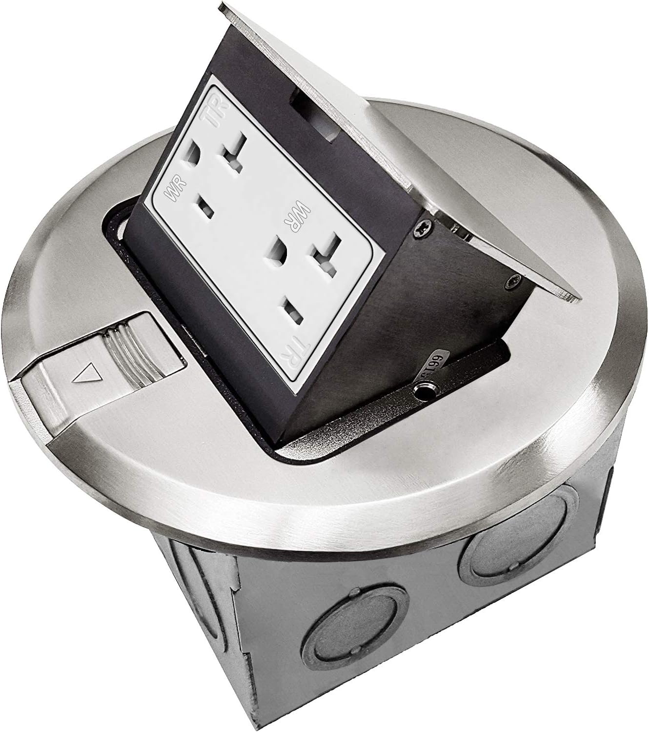 Round Pop-Up Floor Box Kit, 20A Tamper-Weather Resistant Receptacle Outlet, Nickel Plated Brass, Pack of 2 F39924