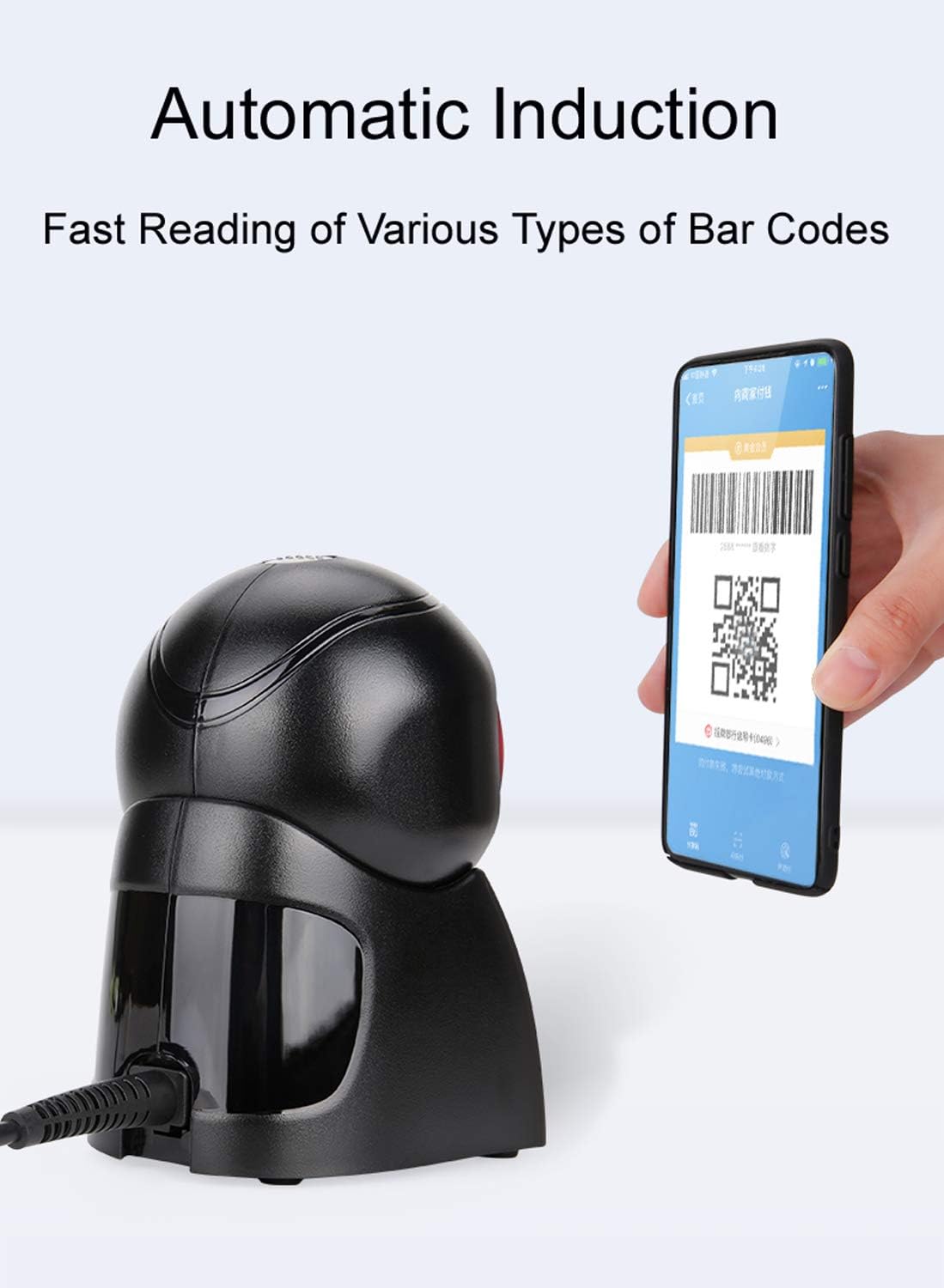 2D Barcode Scanner Desktop USB Wired Omni-Directional Hands-Free Automatic Barcode Reader Support 1D and QR-Code for Screen Scanning POS System E979