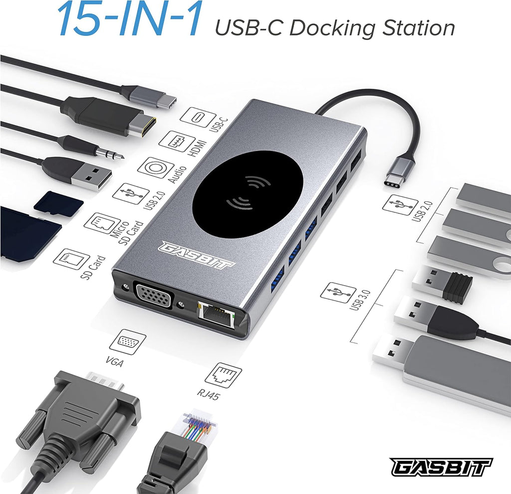 15-in-1 USB C Hub Multiport Adapter with Wireless Phone Charger K210159