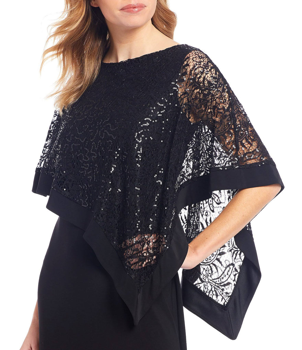 Black Sequined Lace Cape Gown N14261